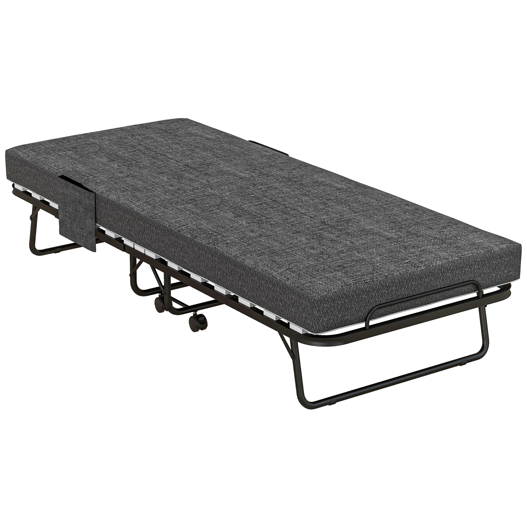 Klappbett, Matratze, 4 Rollen, Metallgestell, bis 150 kg, 190 x 80 x 42 cm, Dunkelgrau