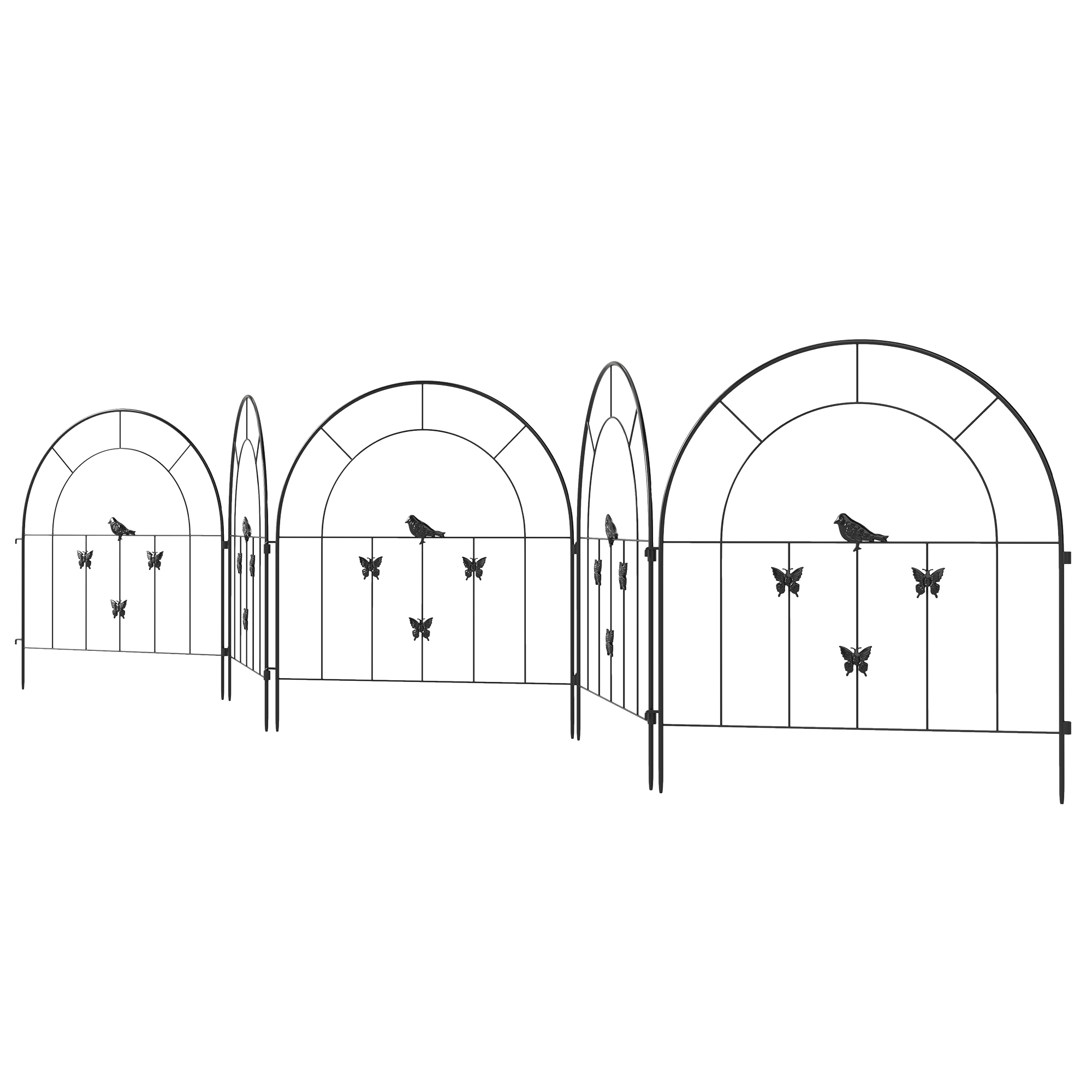 Gartenzaun Zaun Stahl 300 cm x 70 cm hoch Dekorativer Gitterzaun Set Zaunelemente Schwarz