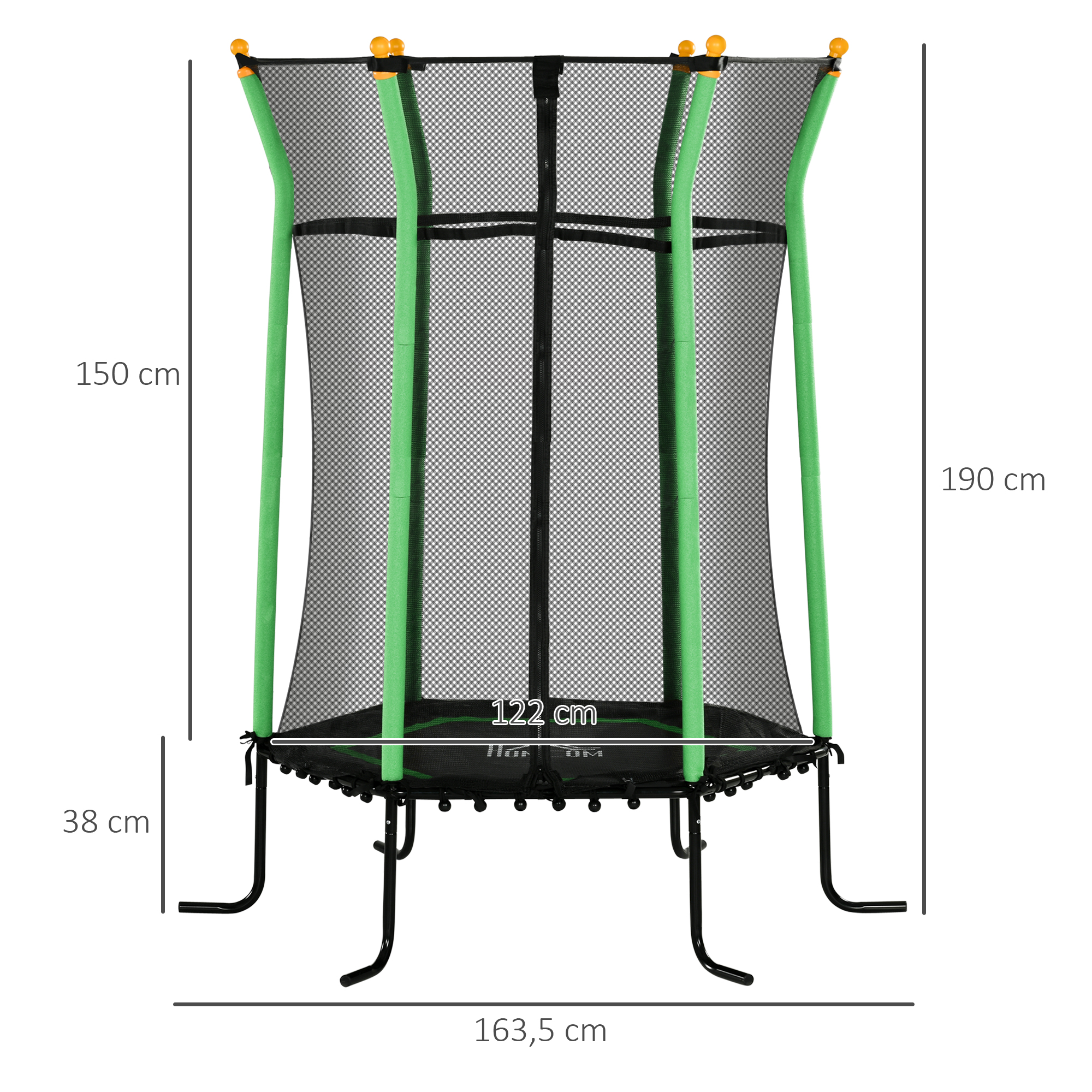 Trampolin für Kinder, Ø163,5 cm, mit Sicherheitsnetz, gepolstert, Stahl, belastbar bis 50 kg