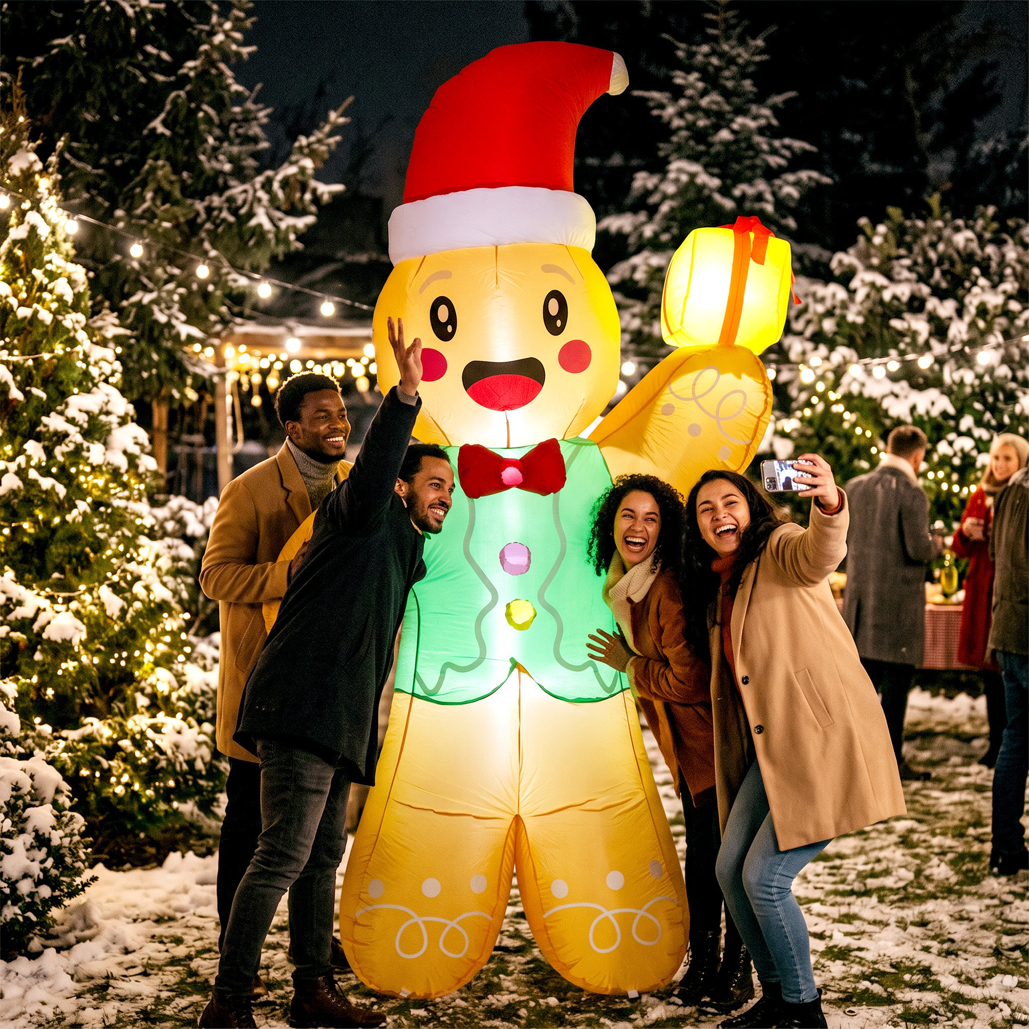 Aufblasbarer Weihnachts-Lebkuchenmann, 250 cm, mit Geschenkbox und LEDs, für außen