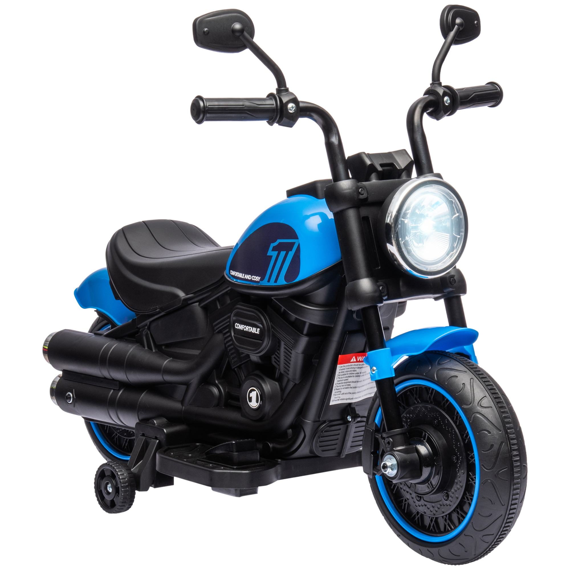 Kindermotorrad, elektrisches Kinderfahrzeug, mit Scheinwerfer, 3 km/h, Blau + Schwarz
