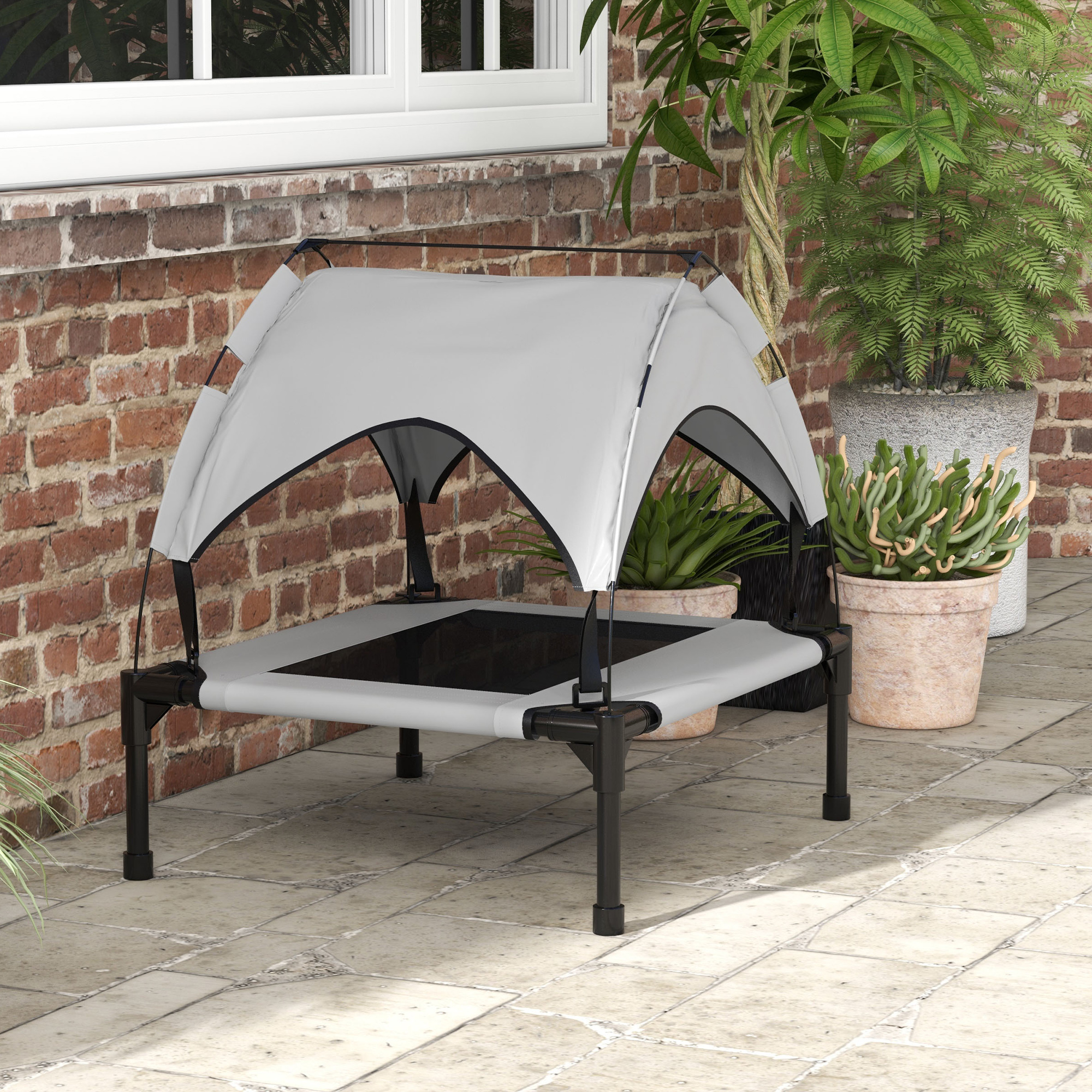 Hundebett mit Dach, atmungsaktiv, wasserabweisend, bis 20 kg, 76 x 61 x 69,5 cm, Hellgrau