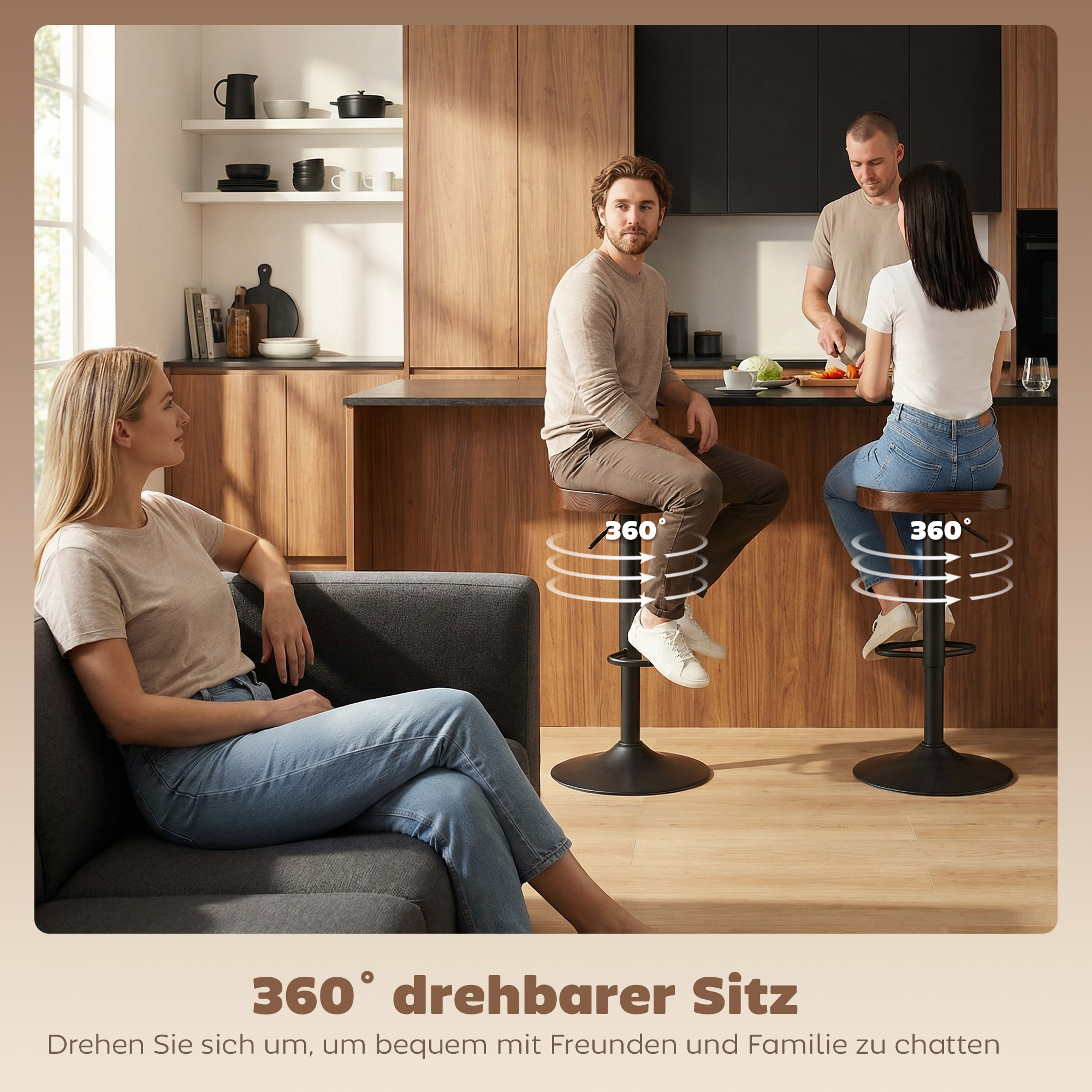 Barhocker Set aus 2, Höhenverstellbare Drehstühle mit Sattelsitz aus Ulmenholz in Dunkelbraun