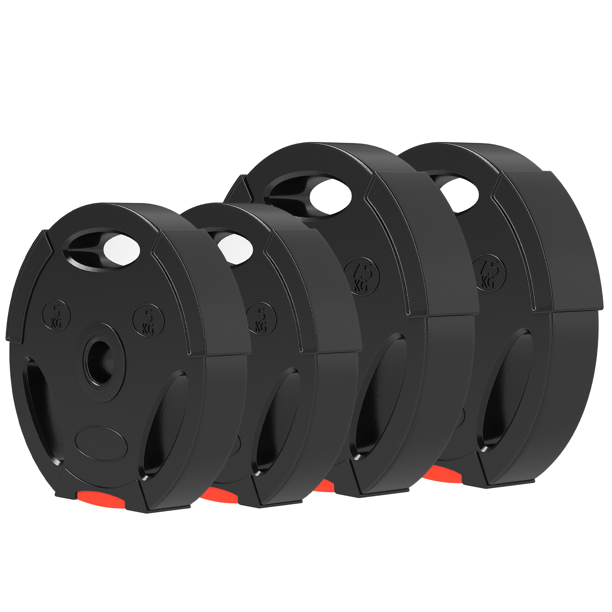 4er Gewichtsplatten-Set für Training, Fitnessstudio, Heimtraining, Stärke-Training, 2 x 7,5 kg und 2 x 5 kg, Schwarz