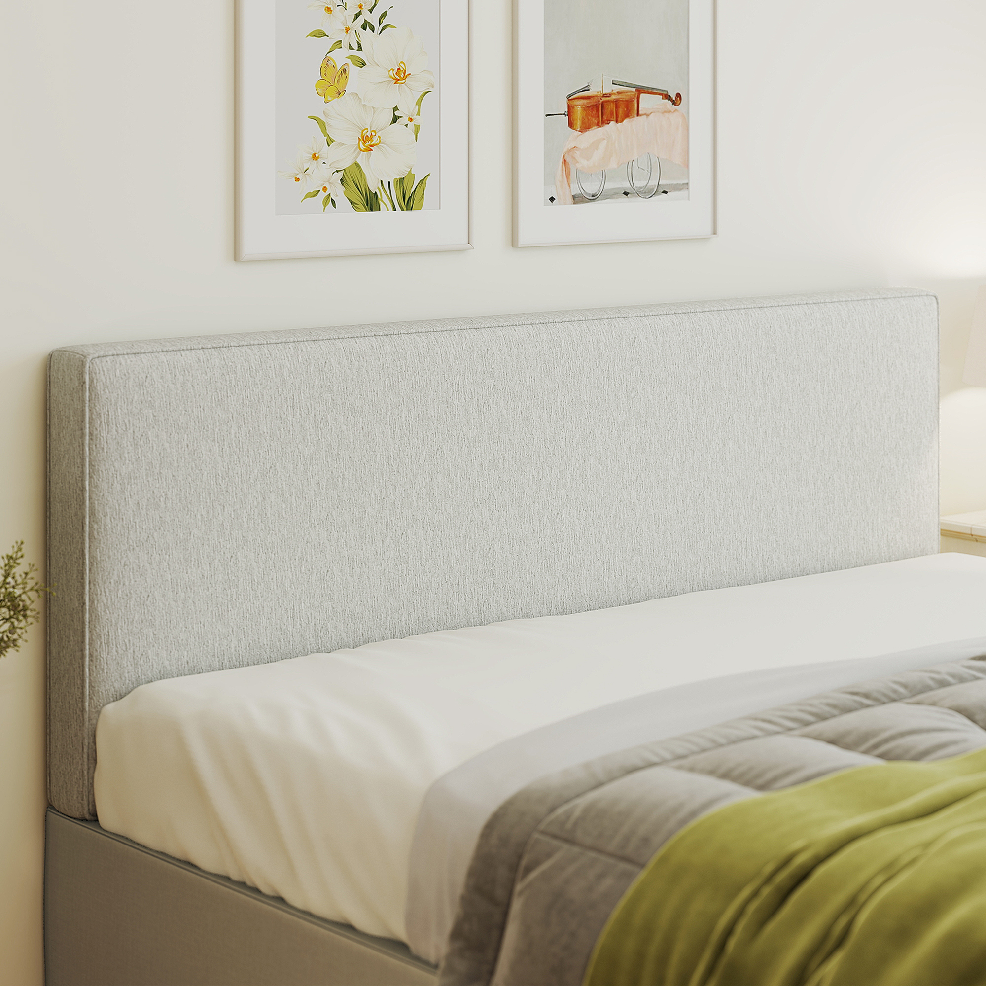 Wandmontiertes Kopfteil für Bett-Polsterung, 160 x 10 x 60 cm, Stoffbezug, Cremeweiß