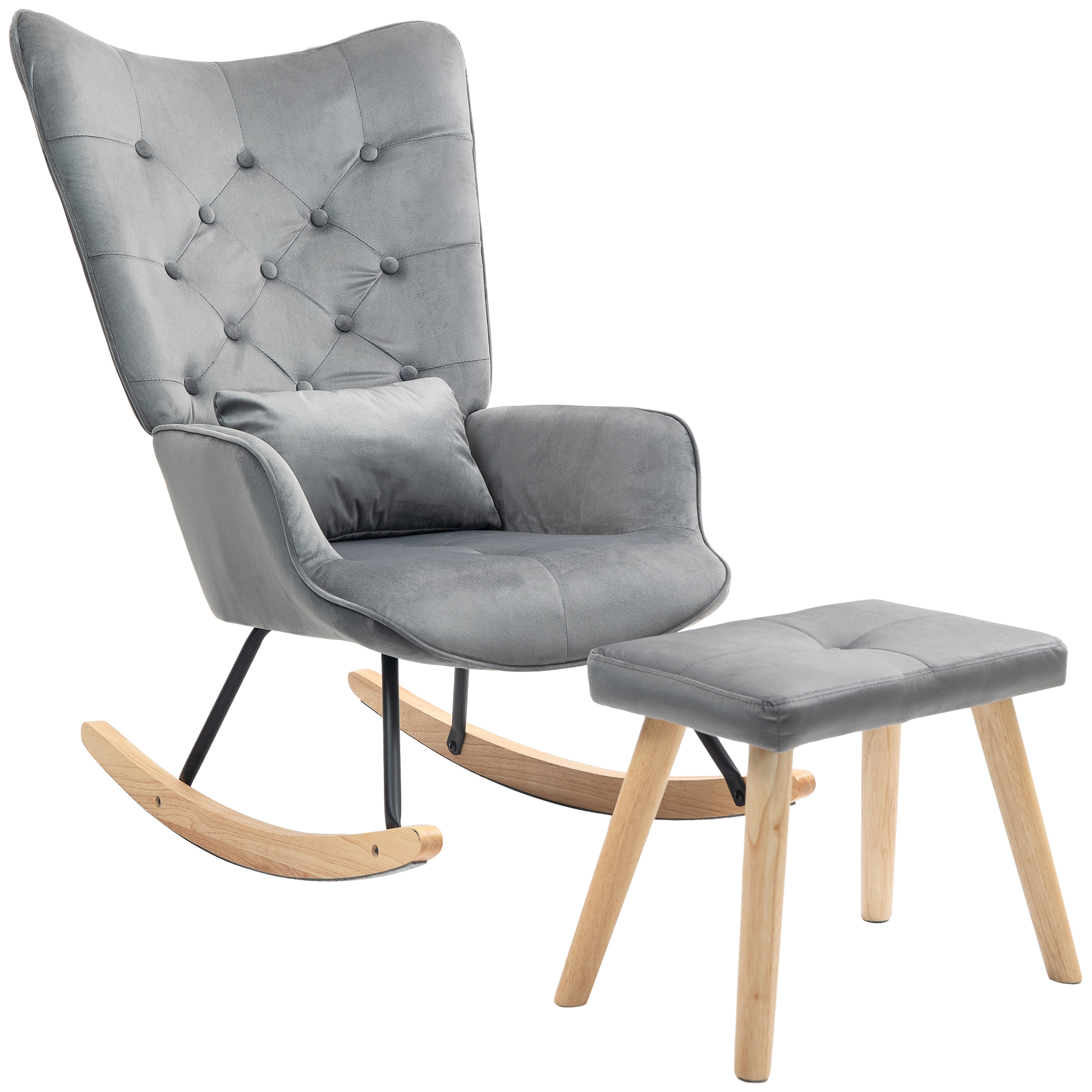 Akzentsessel mit Hocker, gepolstert, hohe Rückenlehne, Samtoptik, bis 150 kg, Dunkelgrau Akzentsessel mit Hocker, gepolstert, hohe Rückenlehne, Samtoptik, bis 150 kg, Dunkelgrau