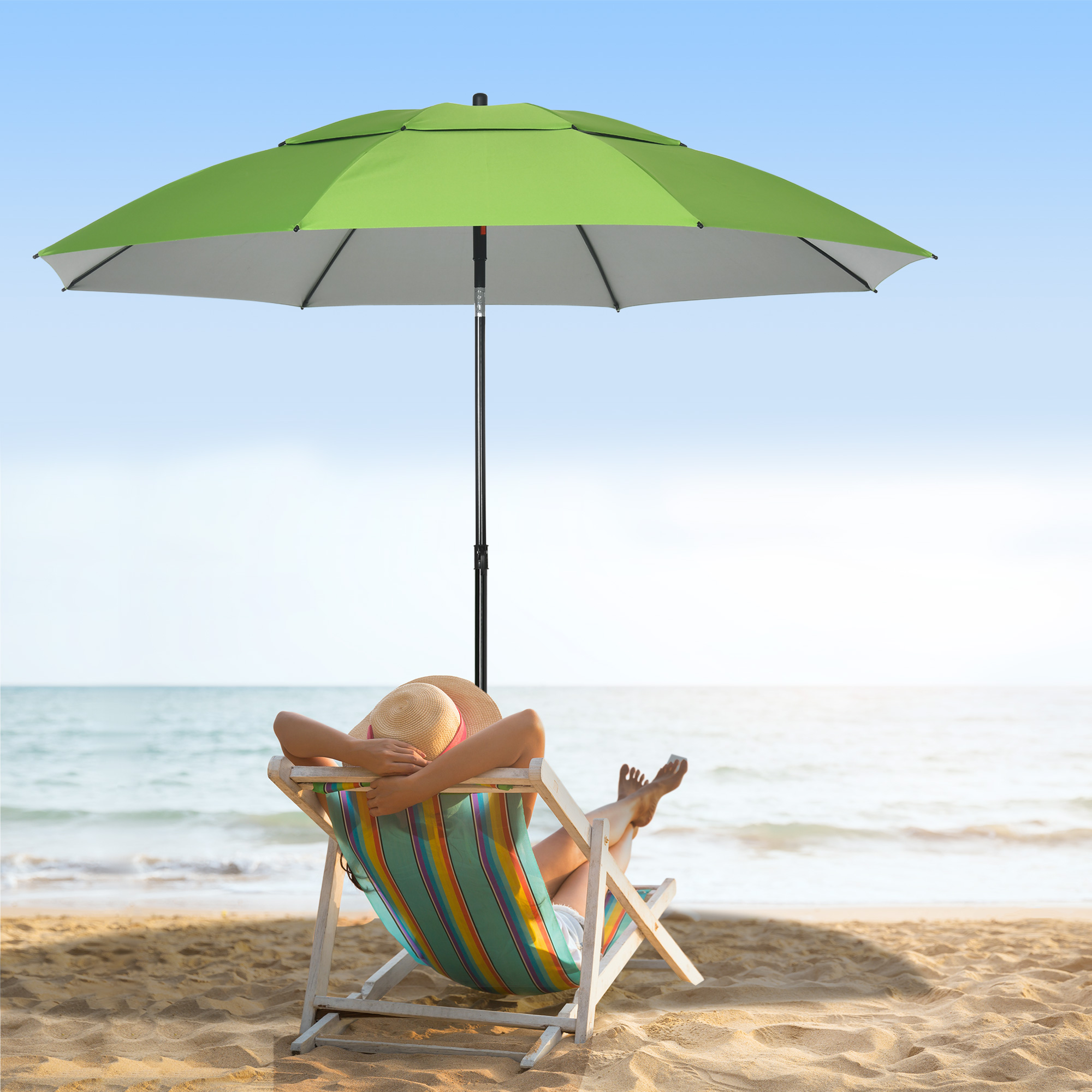 Strandschirm, Sonnenschirm, mit Belüftungsöffnungen, inkl. Schutzhülle, ?1.85, Grün
