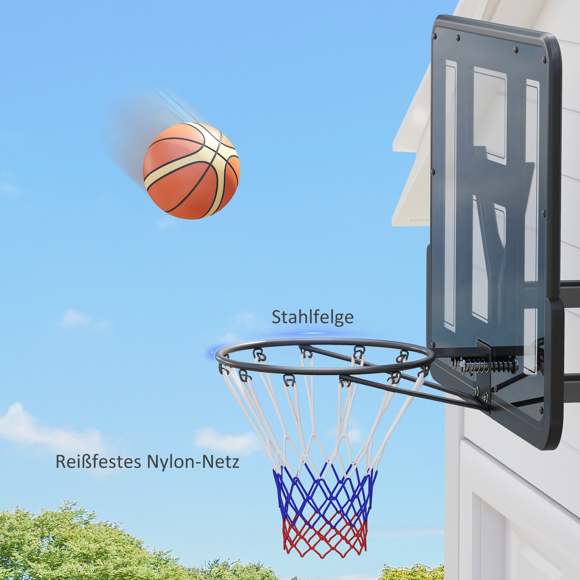 Wandmontierter Basketballkorb, Reißfestes Netz, wetterbeständig, widerstandsfähig, für drinnen und draußen, Schwarz
