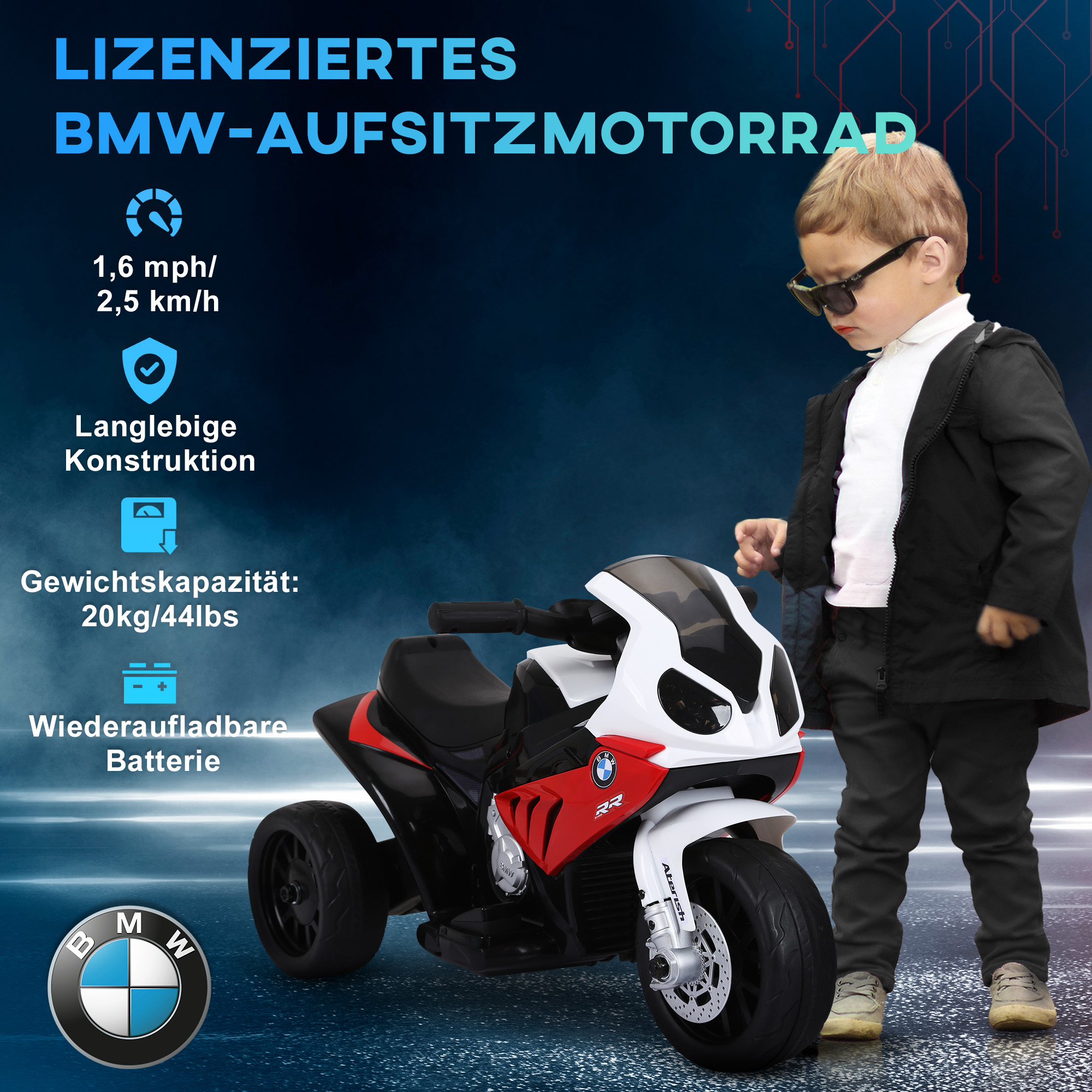 Elektro Motorrad Kinder BMW S1000RR 6V Elektromotorrad mit Scheinwerfer, Kindermotorrad mit Musik 2,5 km/h Motorrad für Kinder 18-36 Monaten Rot