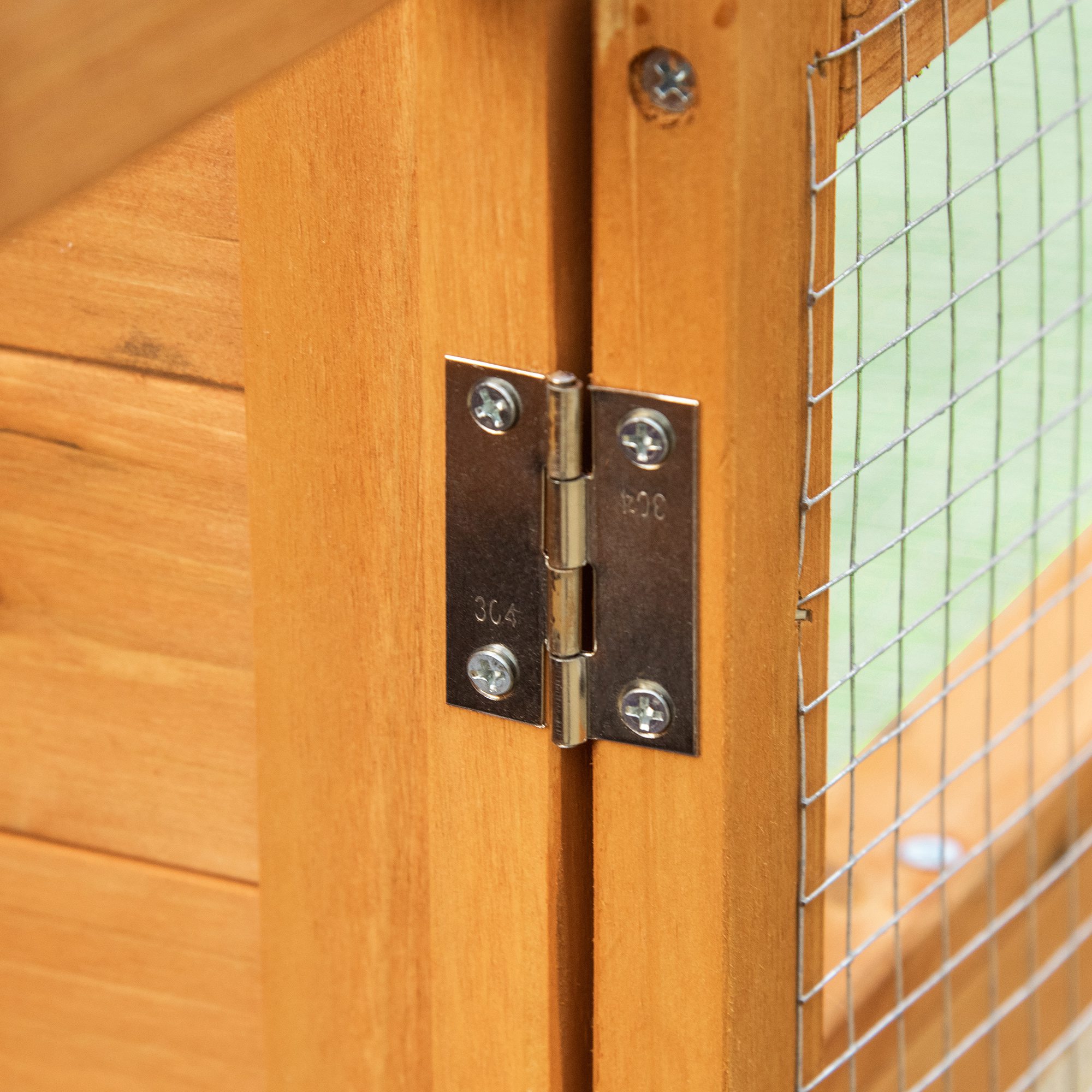 Kleintierstall mit Freigehege, herausnehmbare Bodenwanne, wetterbeständig, 141 cm x 60 cm x 86 cm, Braun