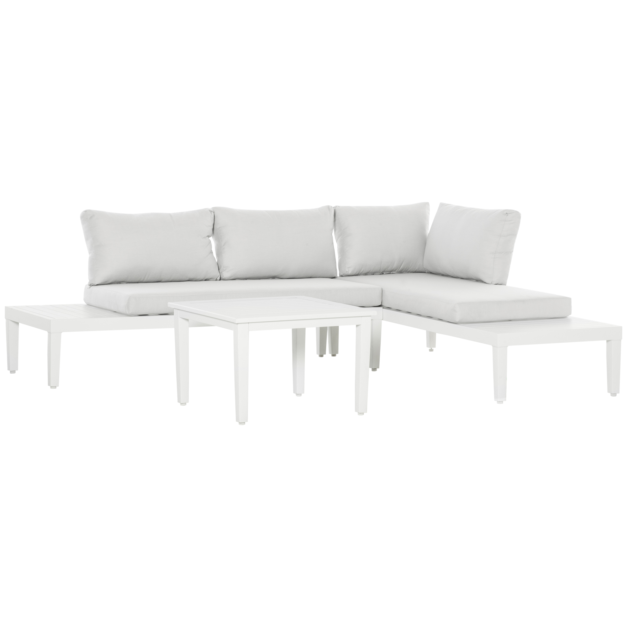 Gartenmöbel-Set für 3 Personen mit Beistelltisch Sofa mit Kissen L-Form Outdoor Aluminium Cremeweiß Gartenmöbel-Set für 3 Personen mit Beistelltisch Sofa mit Kissen L-Form Outdoor Aluminium Cremeweiß