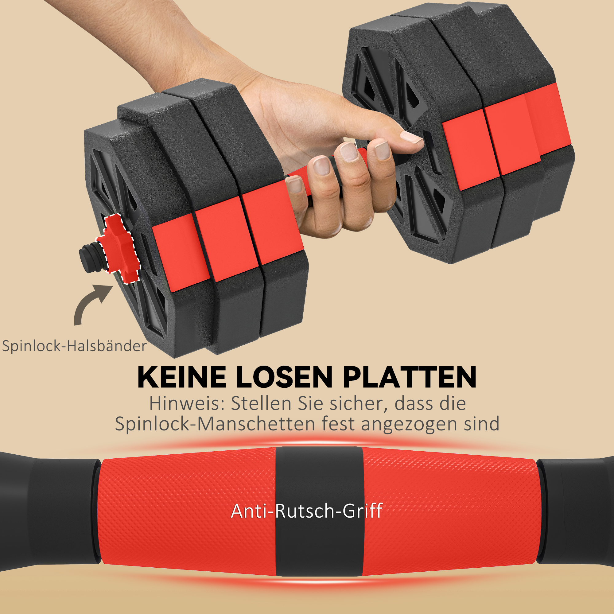 6-in-1 Hantelset Kurzhantel Set Kurzhanteln Langhanteln verstellbar 25 KG für Krafttraining Zuhause