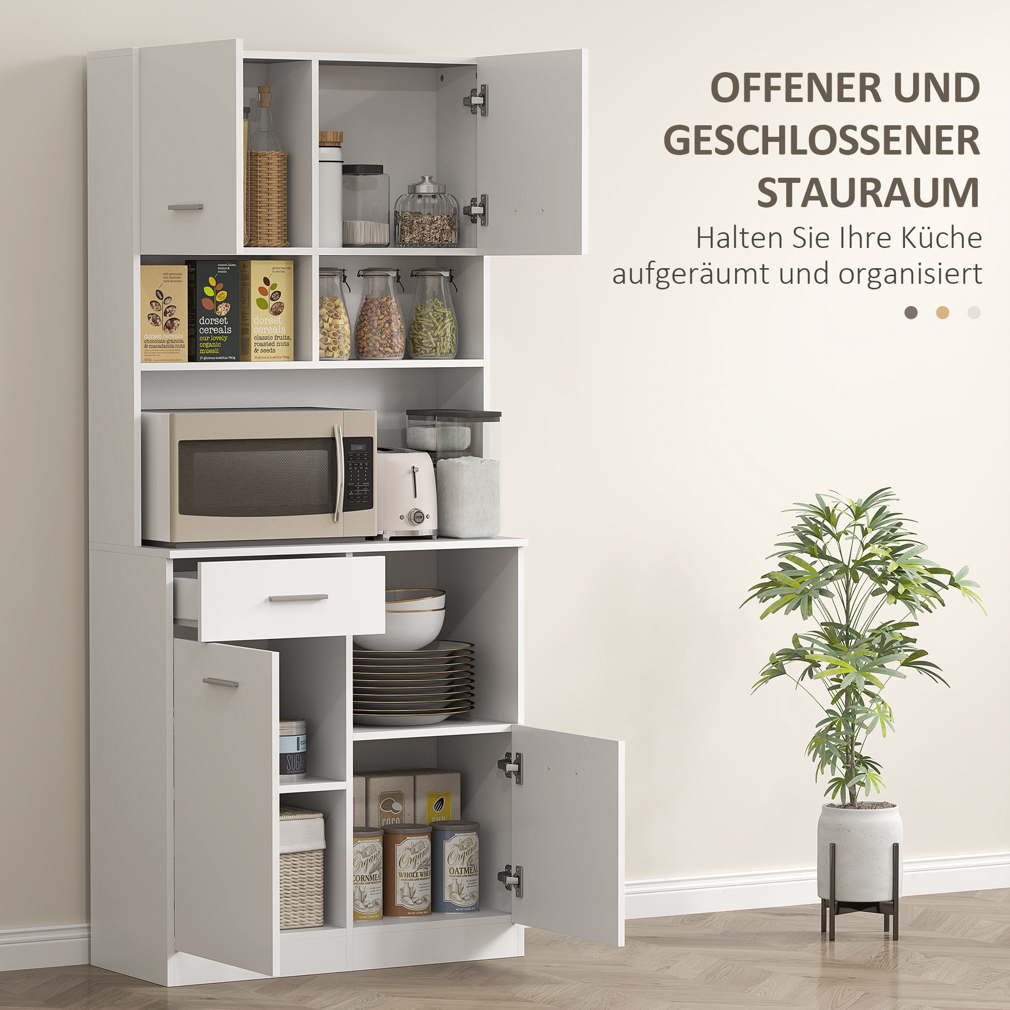 Küchenschrank, Buffet mit Schublade, Soft-Close Türen, 80 x 35 x 180 cm, Weiß