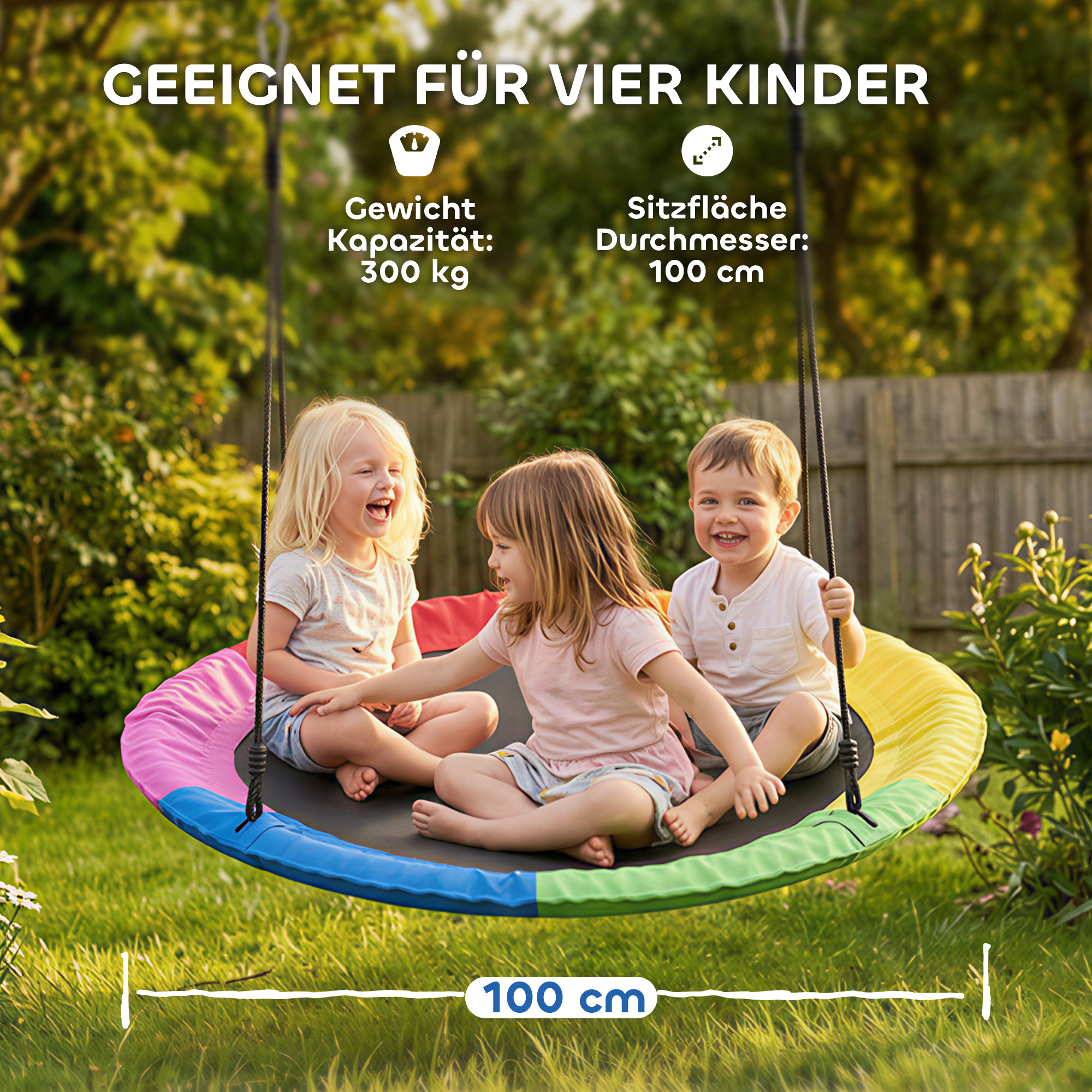 Nestschaukel höhenverstellbar Hängeschaukel bis zu 300kg mit verstellbaren Seilen 100 x 100 x 180 cm Mehrfarbig