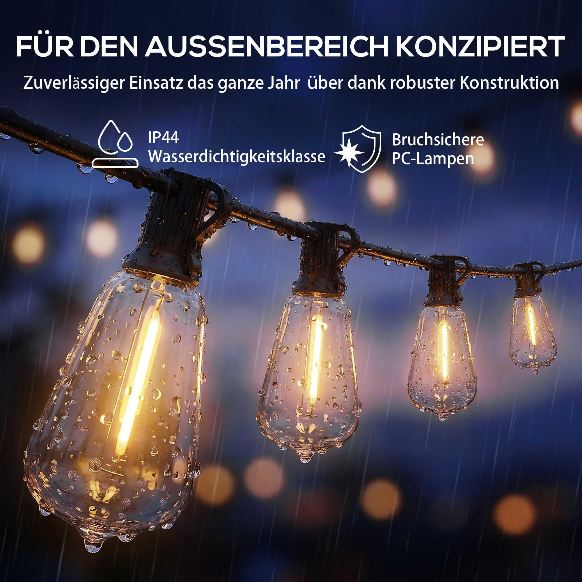 50 LED Vorhanglichter, 18 m verbindbare Lichterkette, IP44 spritzwassergeschützt, Innen- und Außendekoration