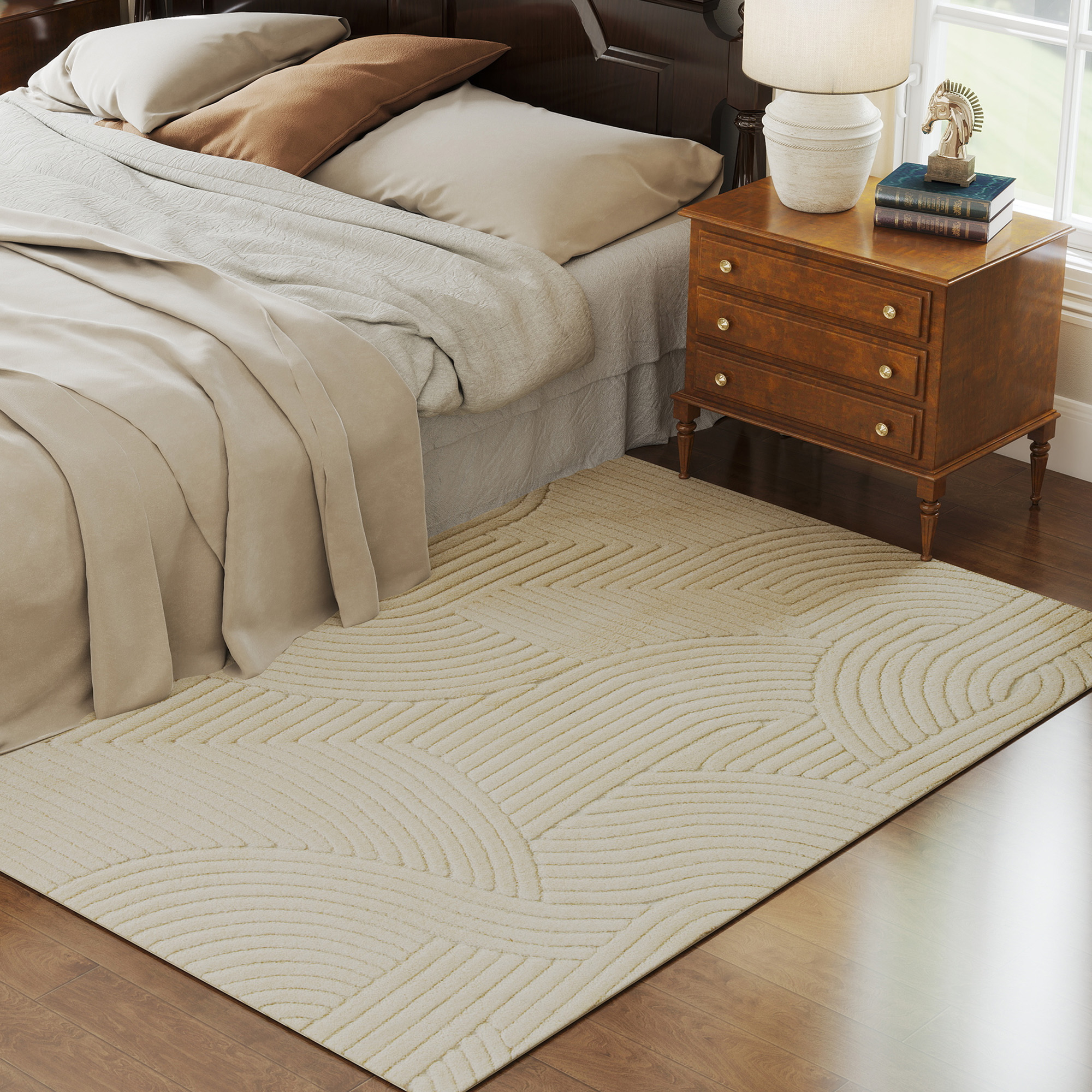 Maschinengewebter Teppich, 15 mm hoch, vielseitig einsetzbar, rutschfest, Cremeweiß