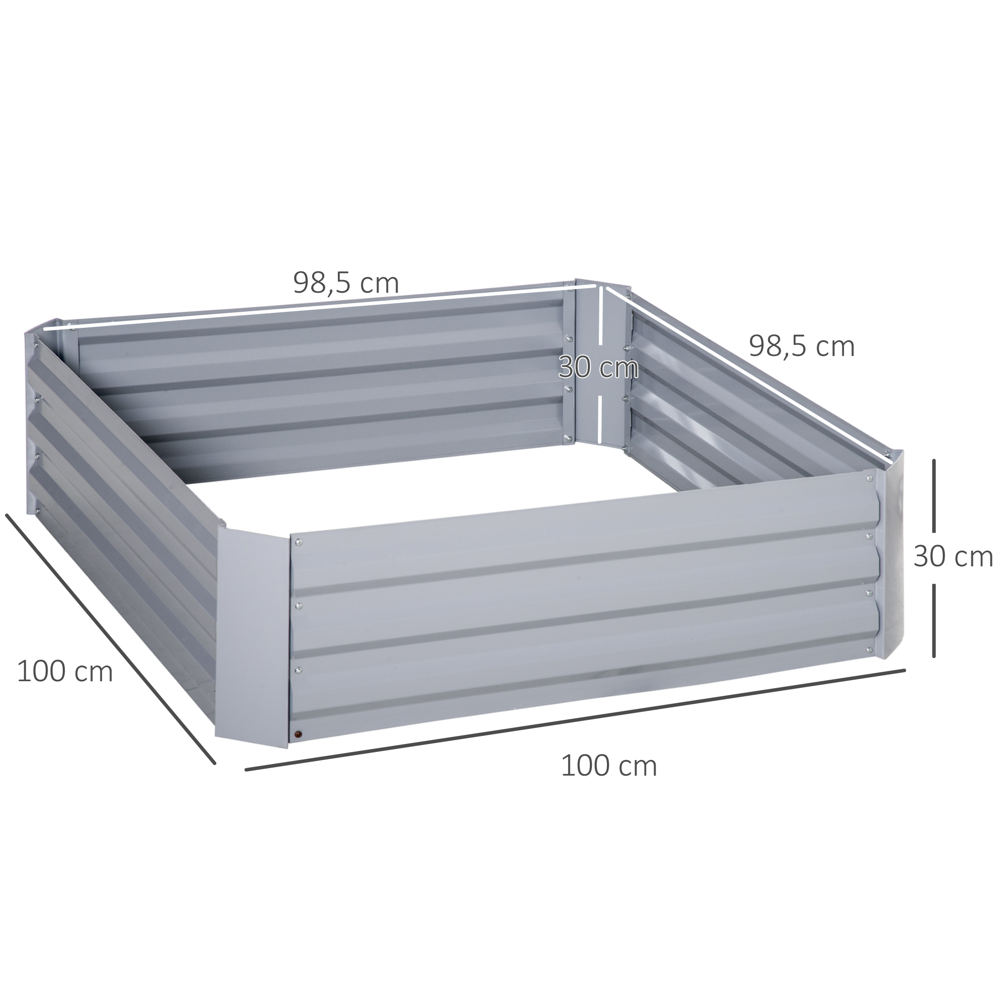 Pflanzkasten, 2er-Set, Blumenkasten, offener Boden, Stahlrahmen, grau, (2 x) 100 x 100 x 30 cm