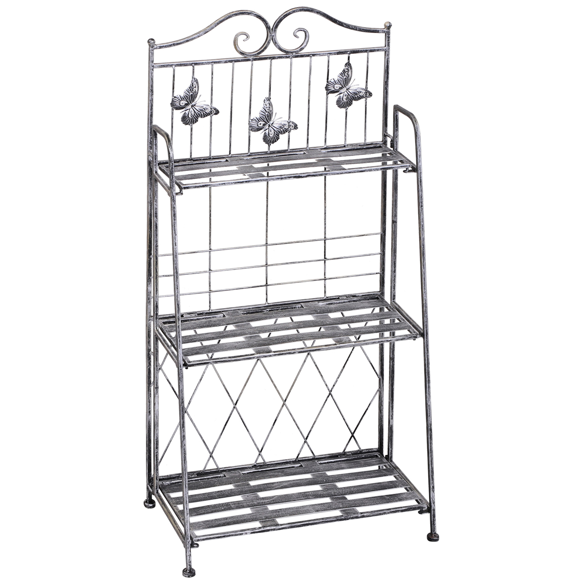 Pflanzregal Pflanzenständer Blumenregal Blumenständer Blumentreppe Gartenregal 3 Ebenen Metall Silbergrau 44 x 25 x 96 cm