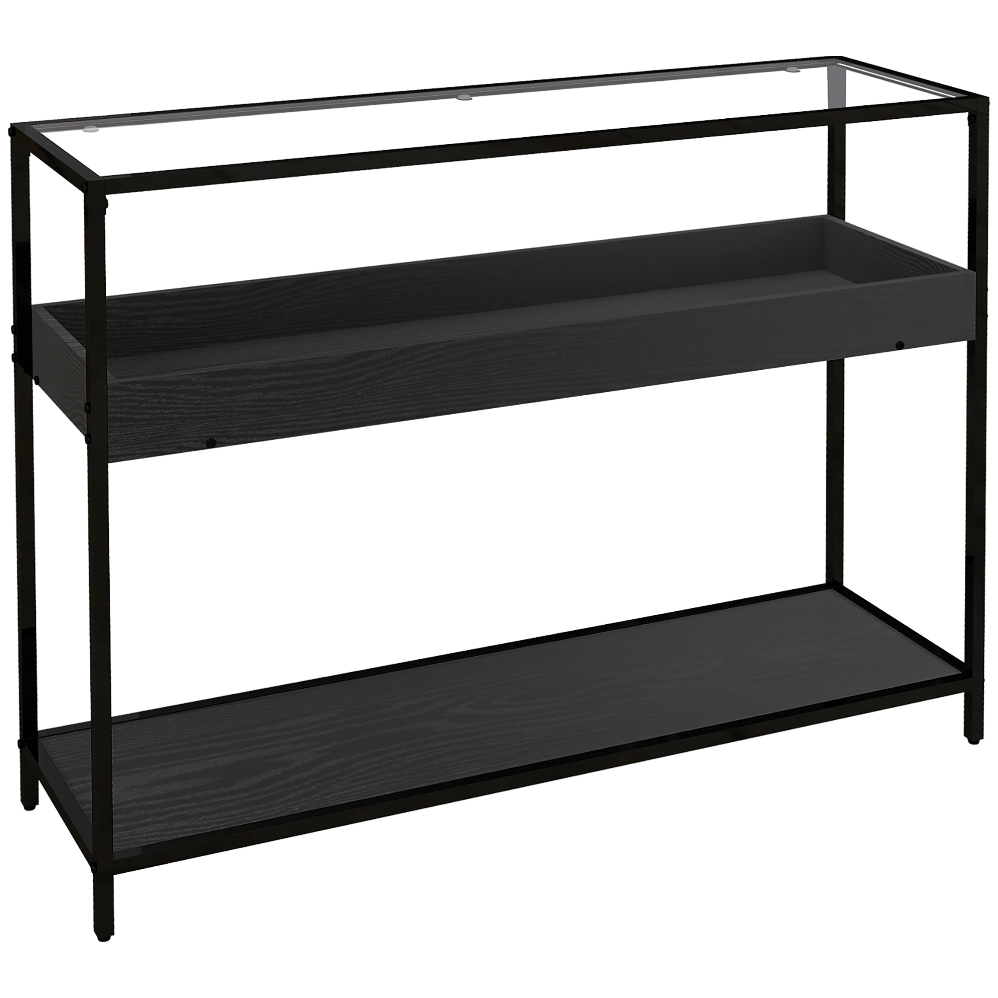 Konsolentisch mit 2 Regalen, Flurtisch, Flurkonsole, Schwarz Konsolentisch mit 2 Regalen, Flurtisch, Flurkonsole, Schwarz