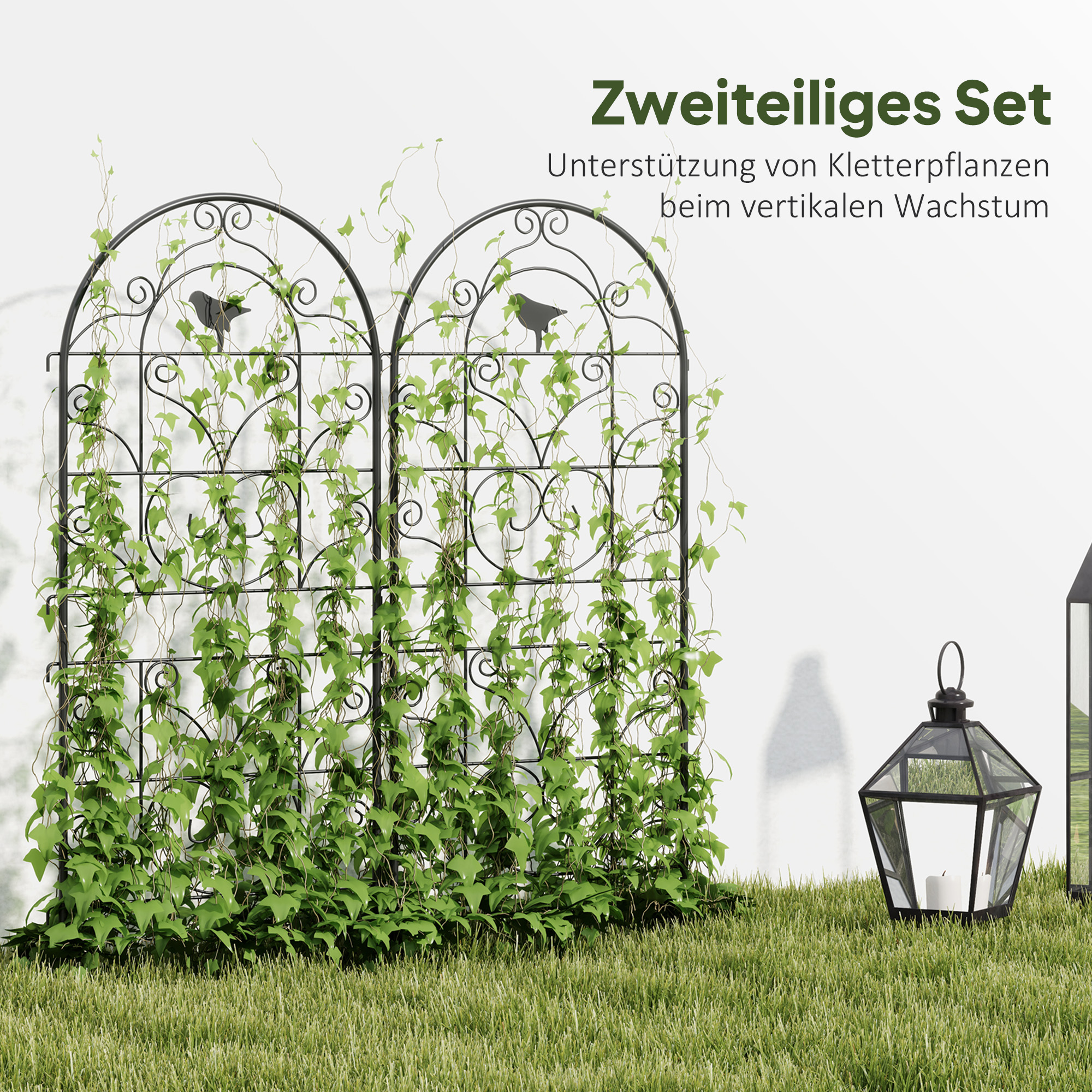 Rankgitter Metall 2er Set zum Stecken rostfrei Rankhilfe mit Vogeldesign für Kletterpflanzen 50x120 cm Schwarz