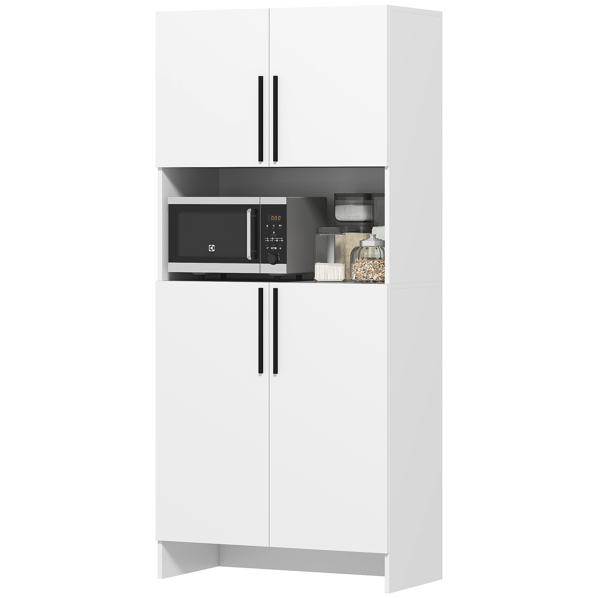 Küchenschrank, Vorratsschrank für Küche, Wohnzimmer, Esszimmer, Schränke, Regale, Mikrowellenablage, Spanplatte, Weiß Küchenschrank, Vorratsschrank für Küche, Wohnzimmer, Esszimmer, Schränke, Regale, Mikrowellenablage, Spanplatte, Weiß
