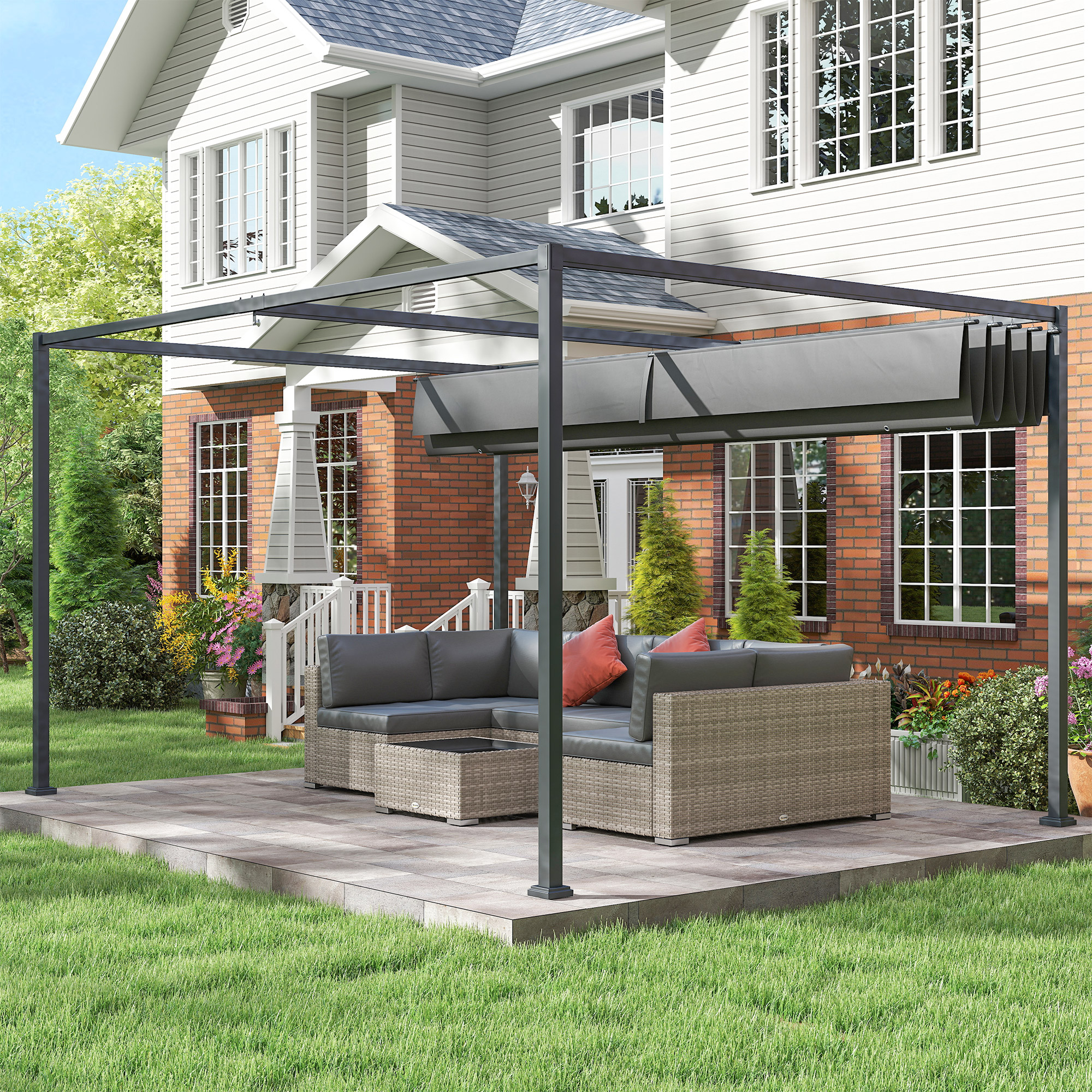 Pergola, Robuster Sonnenschutz für Garten, Balkon, Terrasse, aus Metall und Kunststoff, UV- und wasserabweisend, Dunkelgrau