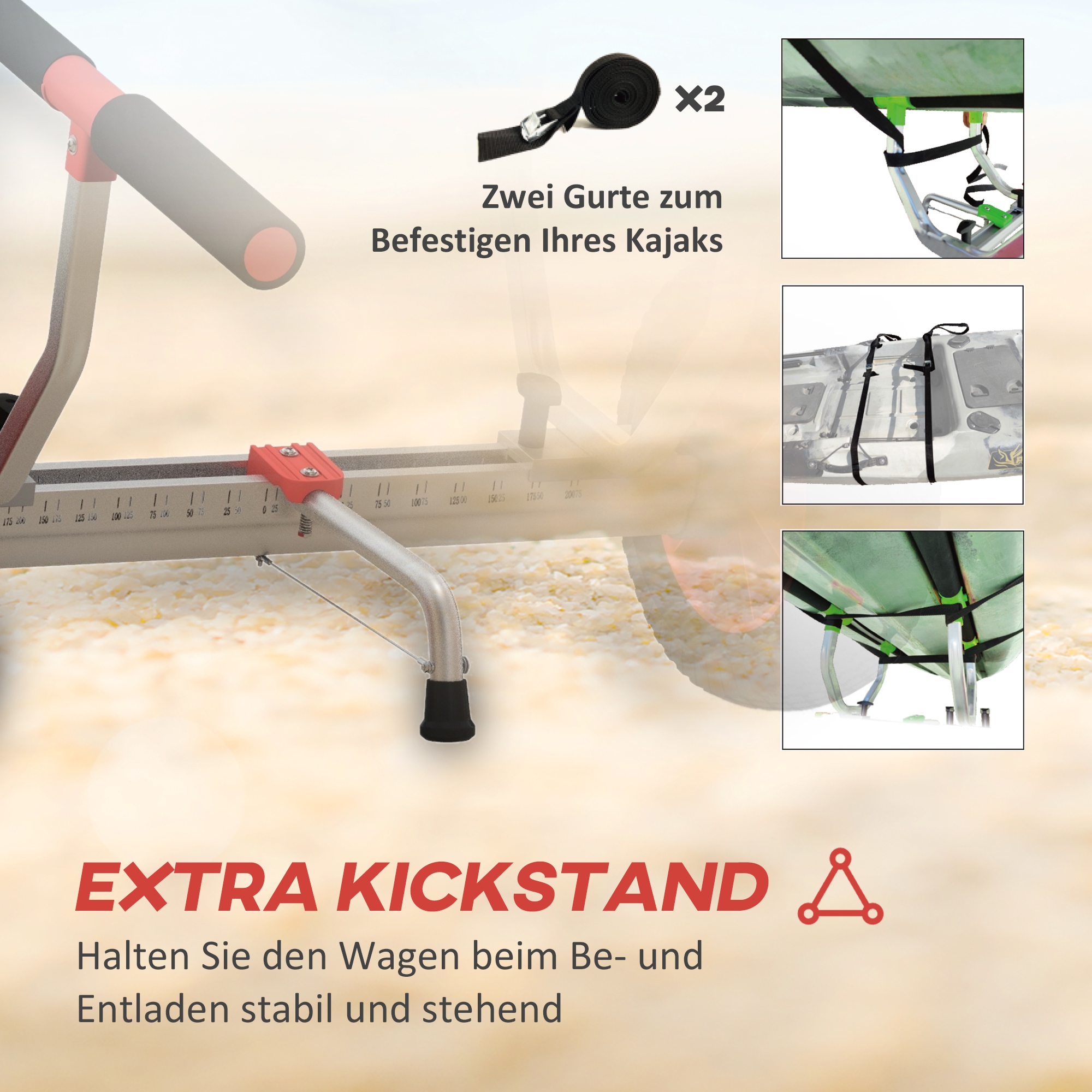 Transportwagen Verstellbarer Alu Kajakwagen bis 100 kg Bootswagen mit Spanngurte