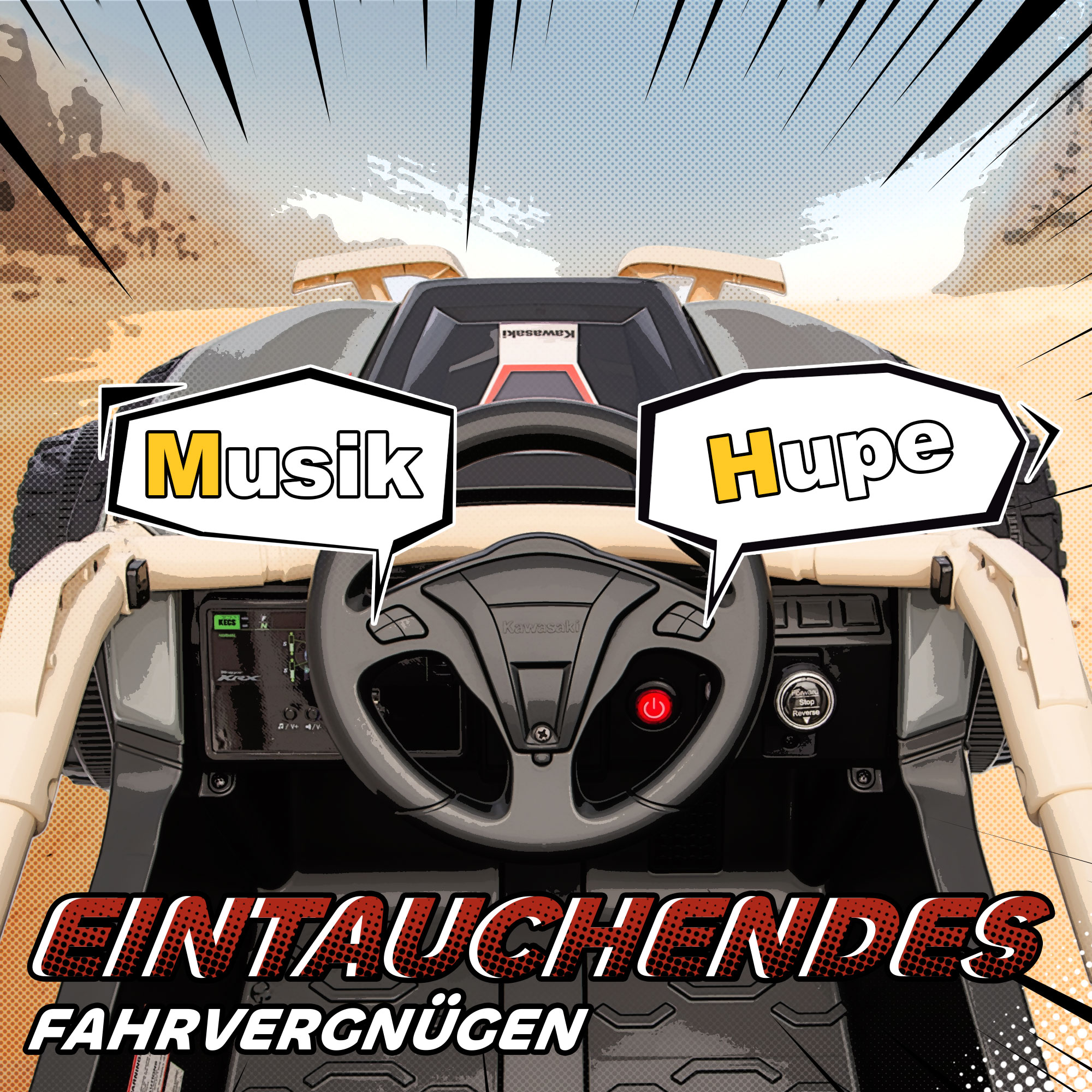 12V Geländefahrzeug für Kinder, Fernbedienung, LED-Lichter, Musik, Hupe, für Kinder von 3-8 Jahren, Gelb