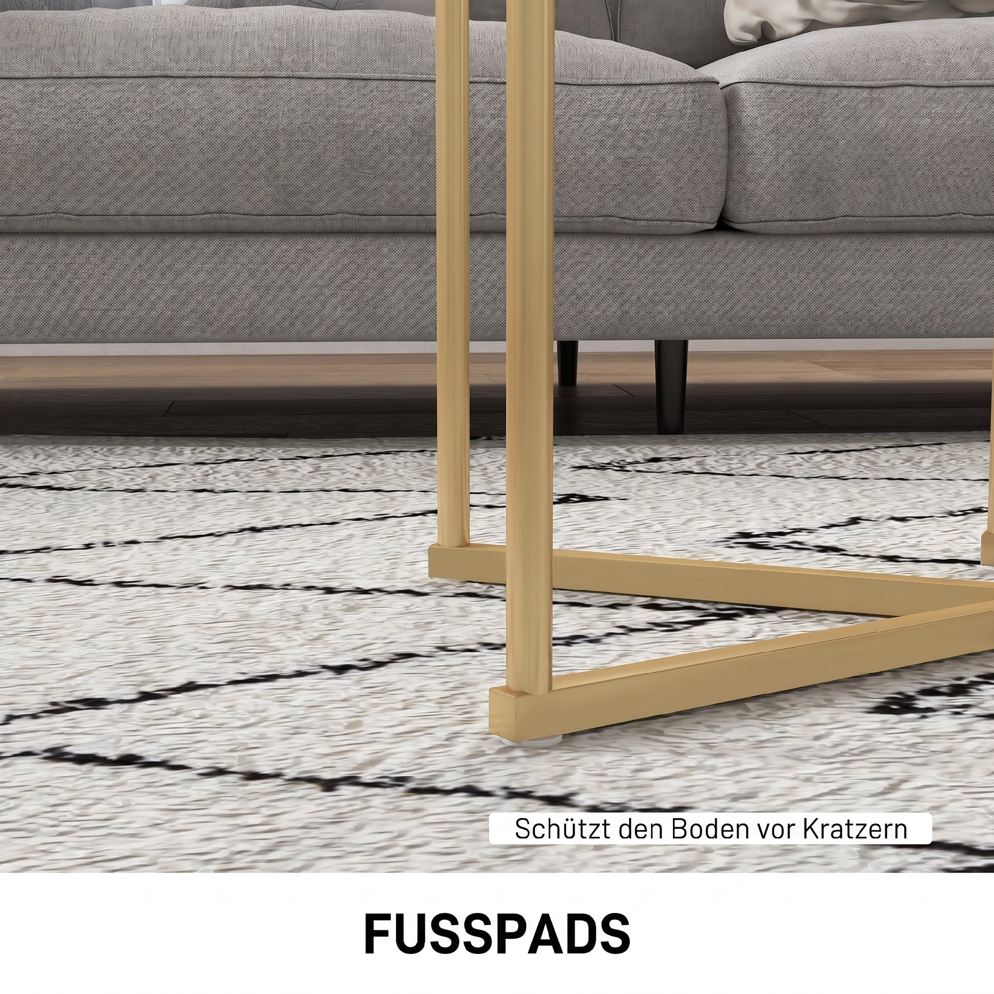 Beistelltisch 2er-Set, moderner Couchtisch mit goldenen Stahlbeinen für Wohnzimmer, Schlafzimmer