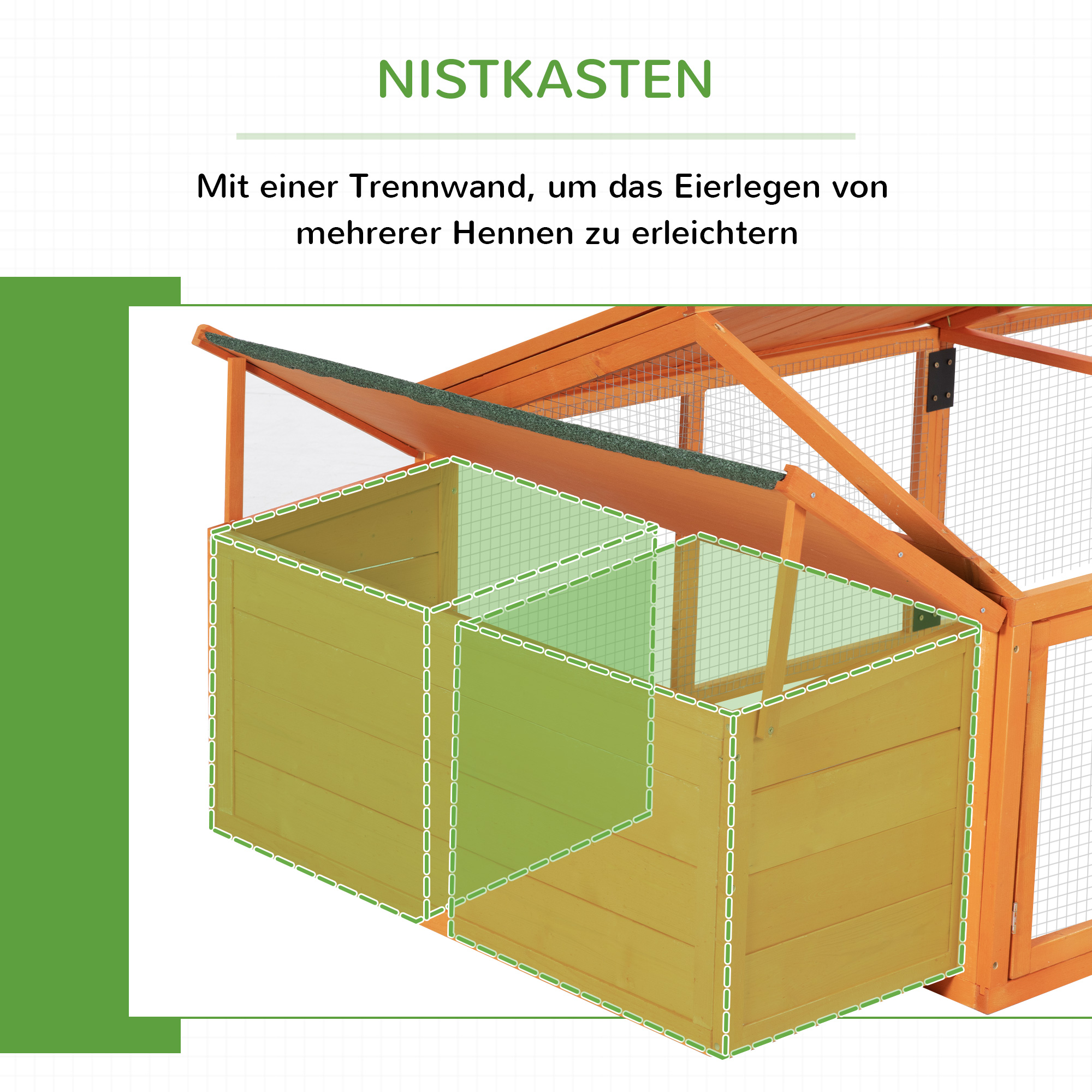Hühnerstall Freilaufgehege 2,4 x 1,125 x 0,76 m Freigehege mit Schloss Tür aufklappbar Dach Tannenholz Orange