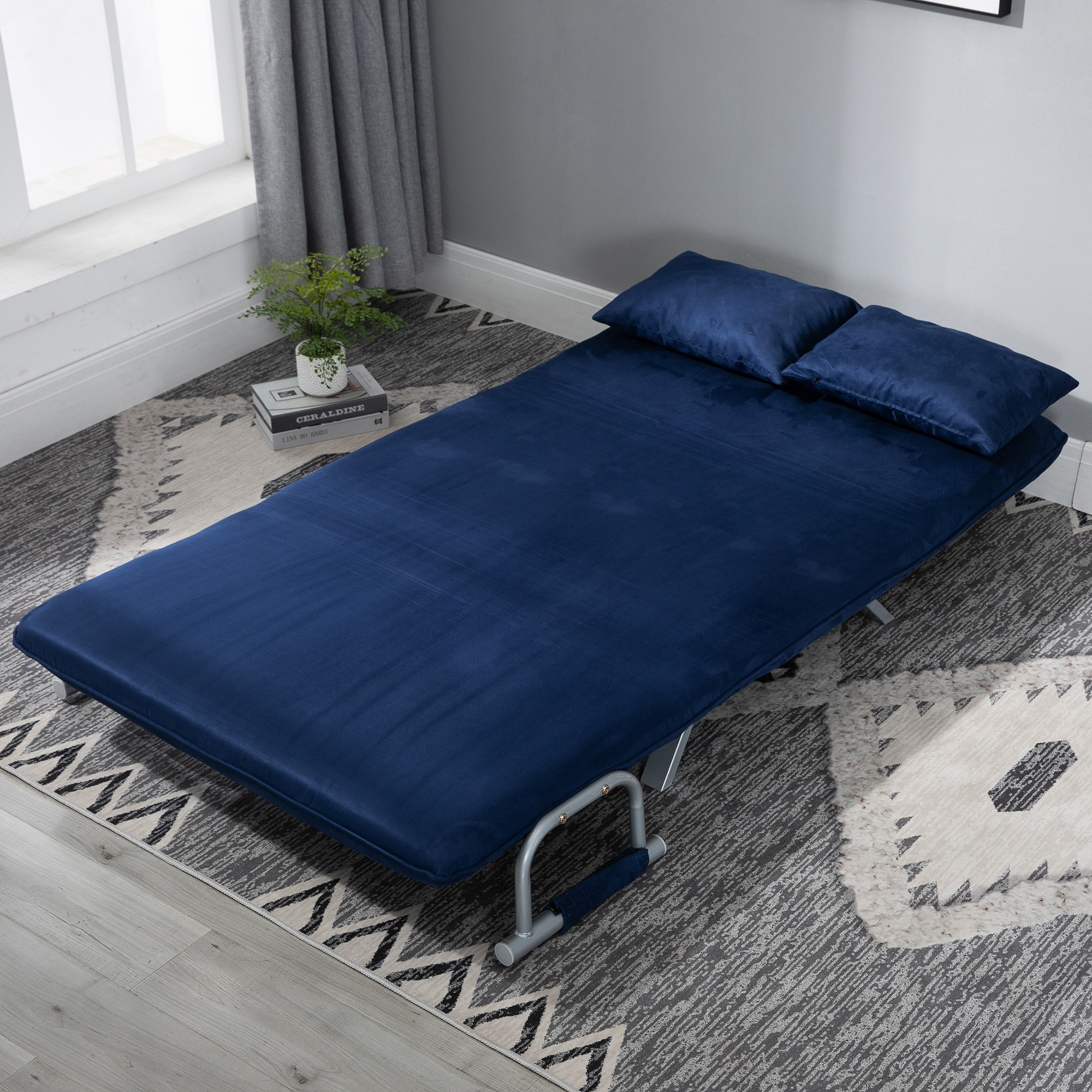 Schlafsofa, 5-fach verstellbar, Wildlederimitat, Metallrahmen, inkl. Kissen, Marineblau