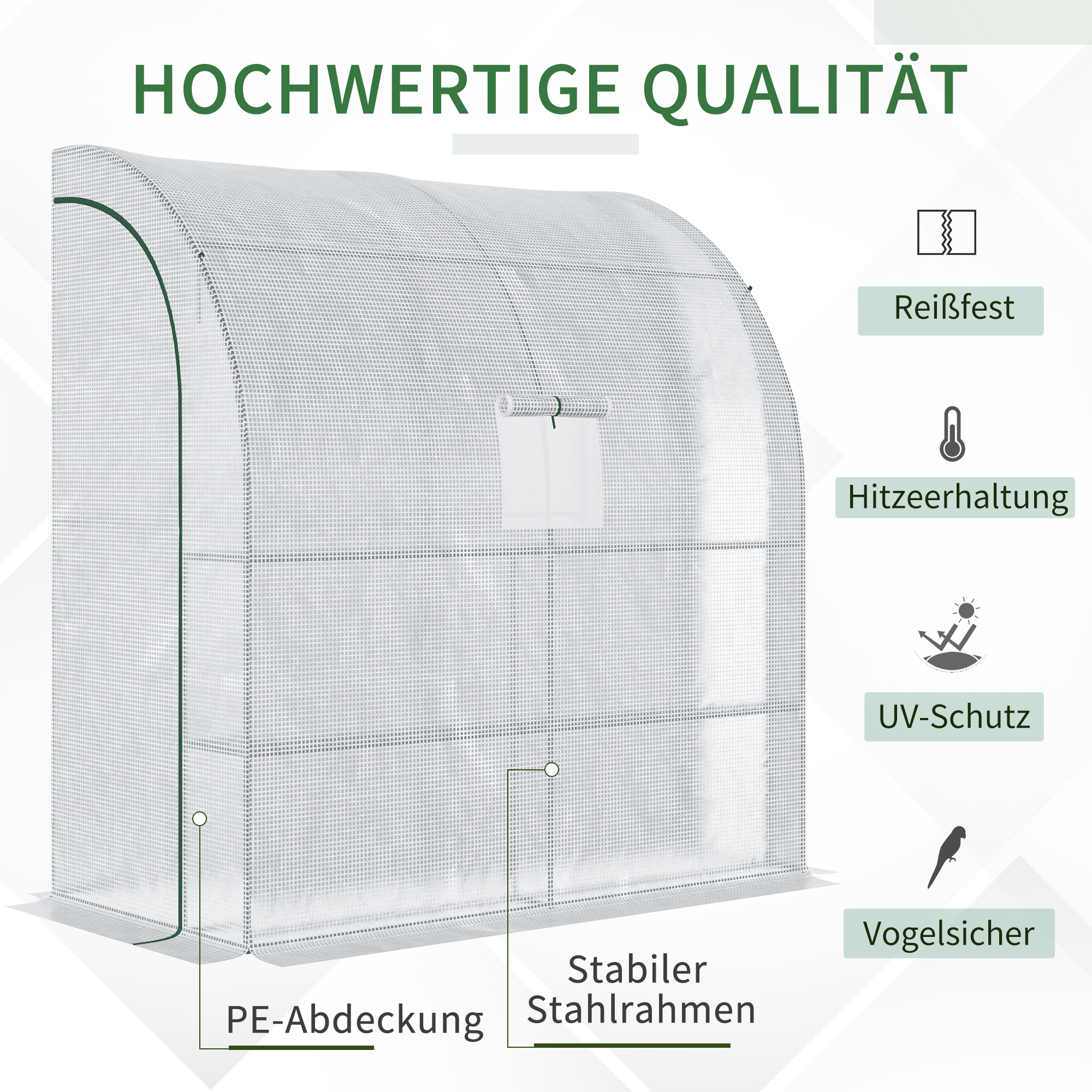 Foliengewächshaus Tomatengewächshaus mit Mesh Fenster, Treibhaus mit aufrollbaren Türen, Anzuchthaus mit UV Schutz, Weiß, 200 x 100 x 215 cm
