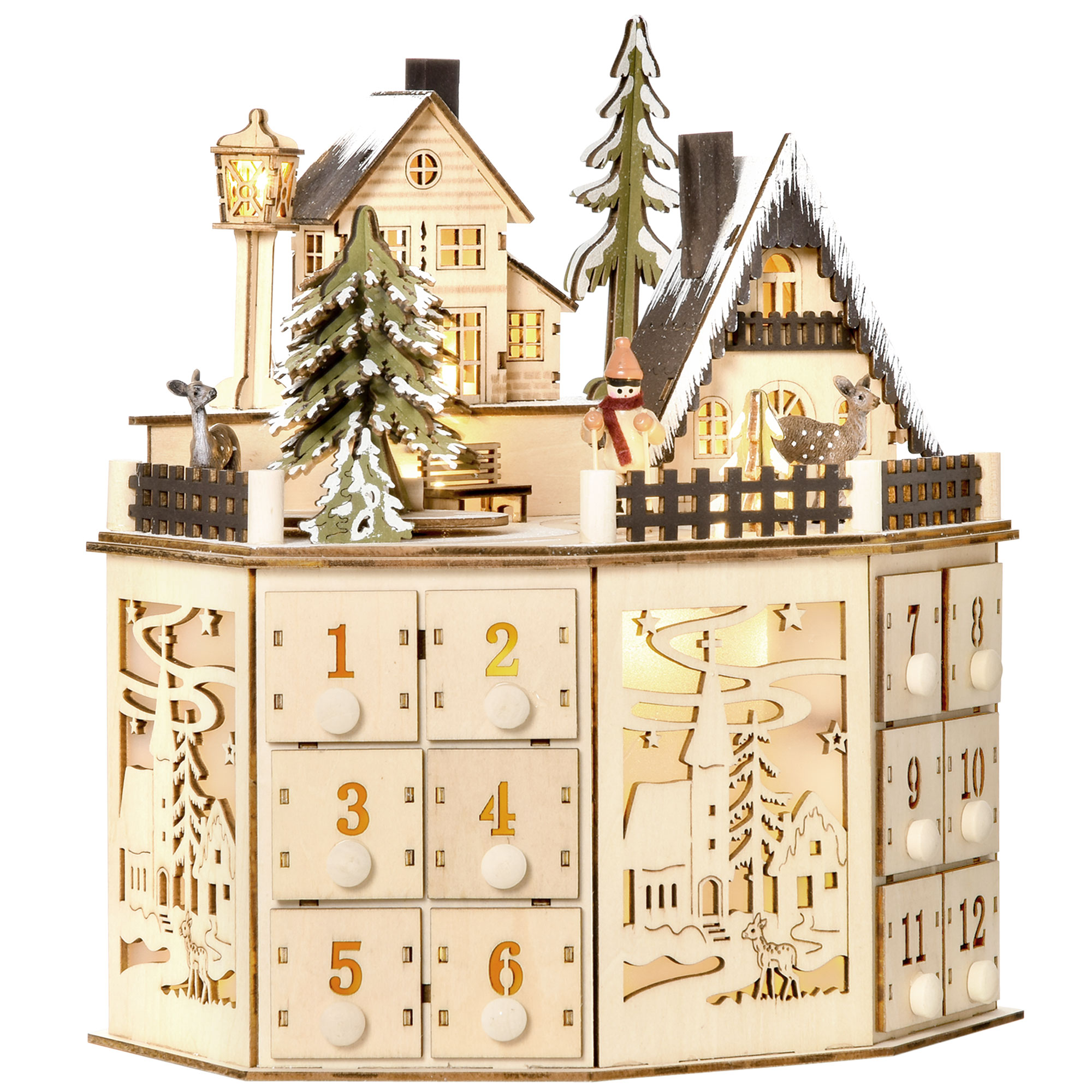 Adventskalender Adventskalenderbox Weihnachtsdekoration, LED-Lichter, 24 Schubladen, Natur Adventskalender Adventskalenderbox Weihnachtsdekoration, LED-Lichter, 24 Schubladen, Natur