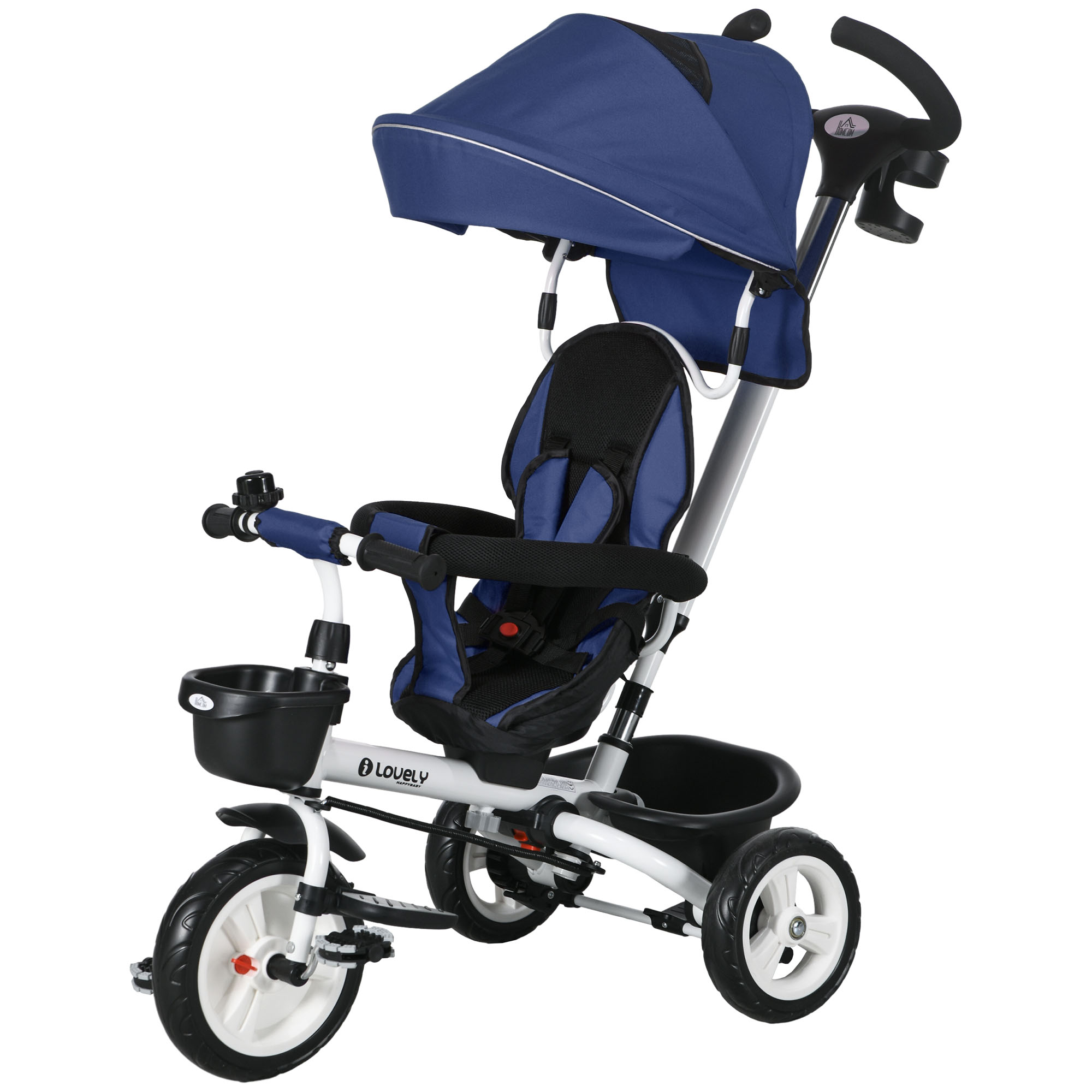 6-in-1 Kinderdreirad mit Schiebestange, Dach, Gurt, Ablagekorb, 18+ Monate, Dunkelblau 6-in-1 Kinderdreirad mit Schiebestange, Dach, Gurt, Ablagekorb, 18+ Monate, Dunkelblau