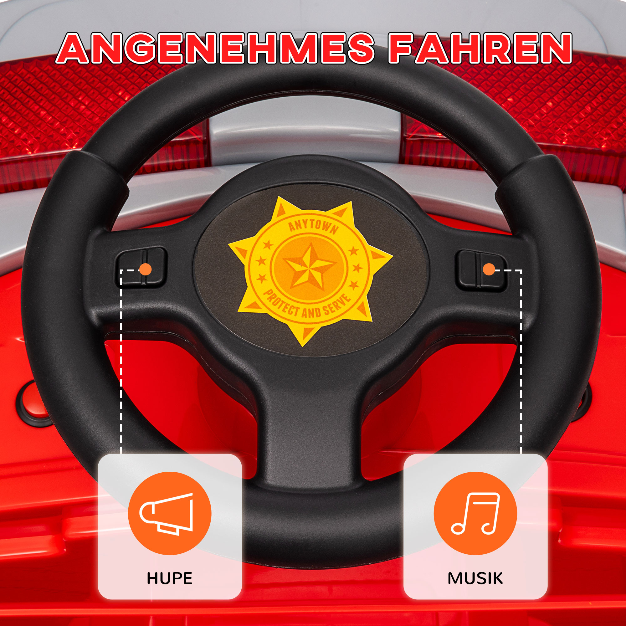 Feuerwehrauto, Elektro-Kinderauto, max. 3 km/h, Sirene, Blaulicht, Werkzeuge, für Kinder 3-5 Jahre