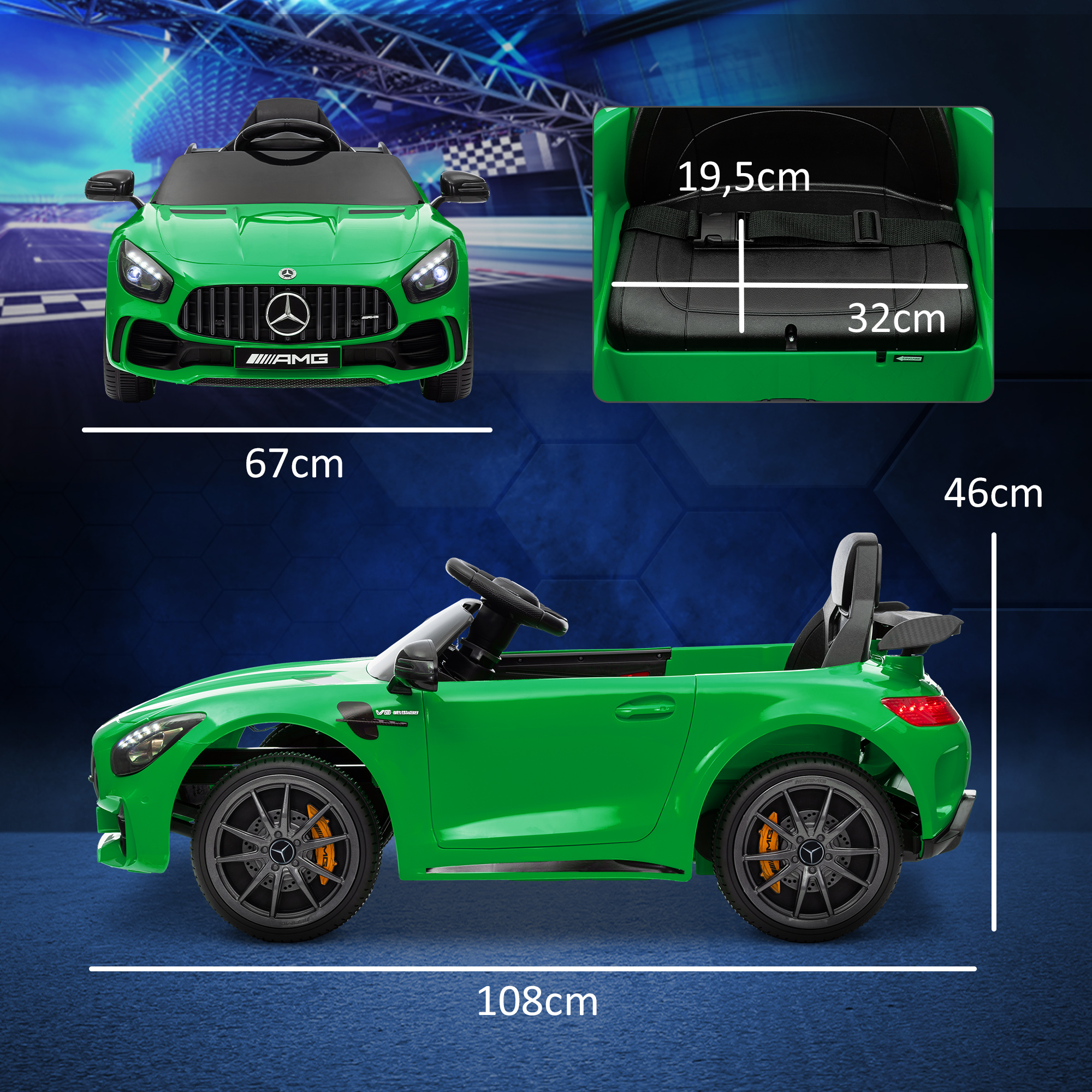 Elektro-Kinderauto, Mercedes, 3-5 km/h, Fernbedienung, Licht & Musik, Grün