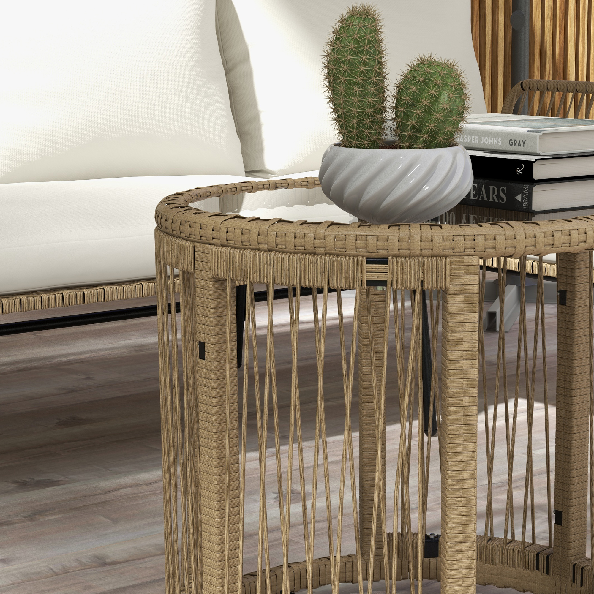 Gartensitzgrupp Loungemöbel-Set, PE Rattan, 122 x 79 x 75 cm, Natur + Cremweiß