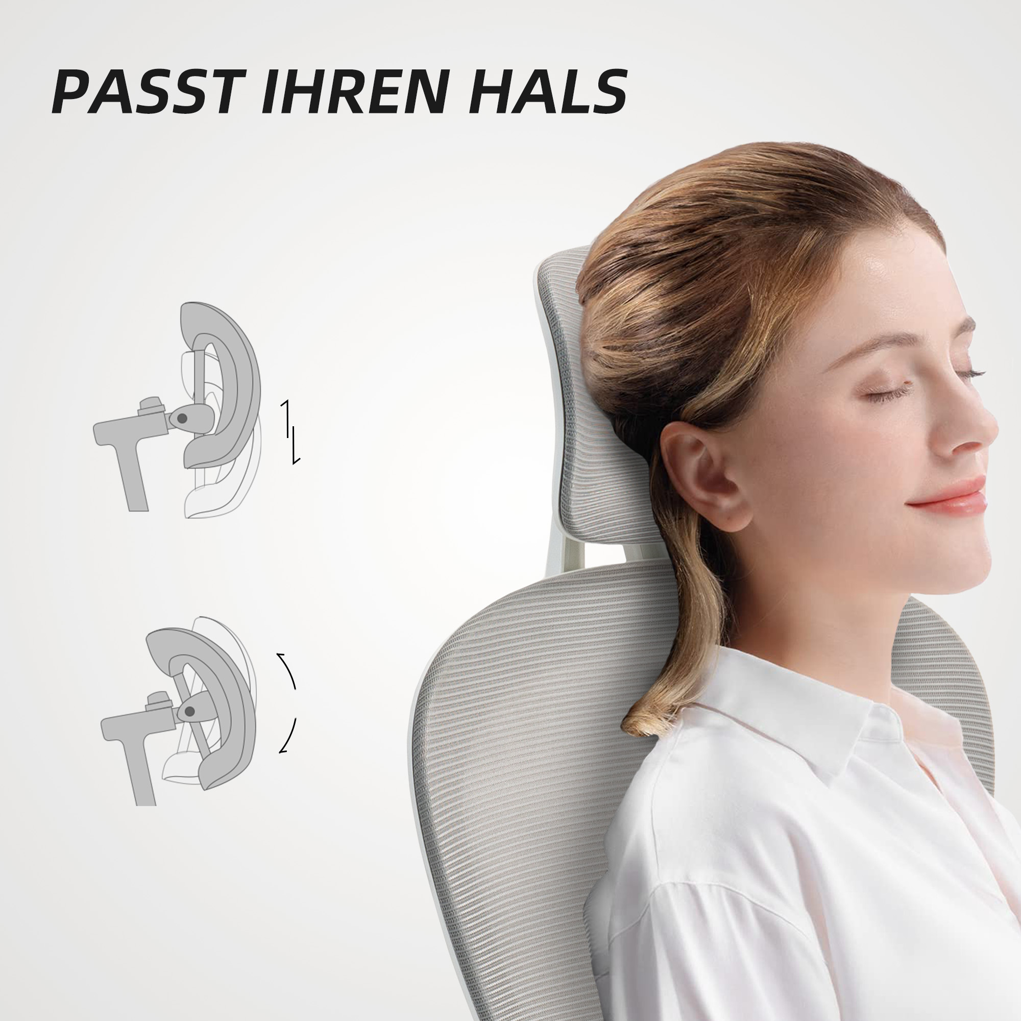 Ergonomischer Bürostuhl mit Netzstoff-Rückenlehne, höhenverstellbar, klappbare Armlehnen, 5 Rollen, Wippfunktion, Grau