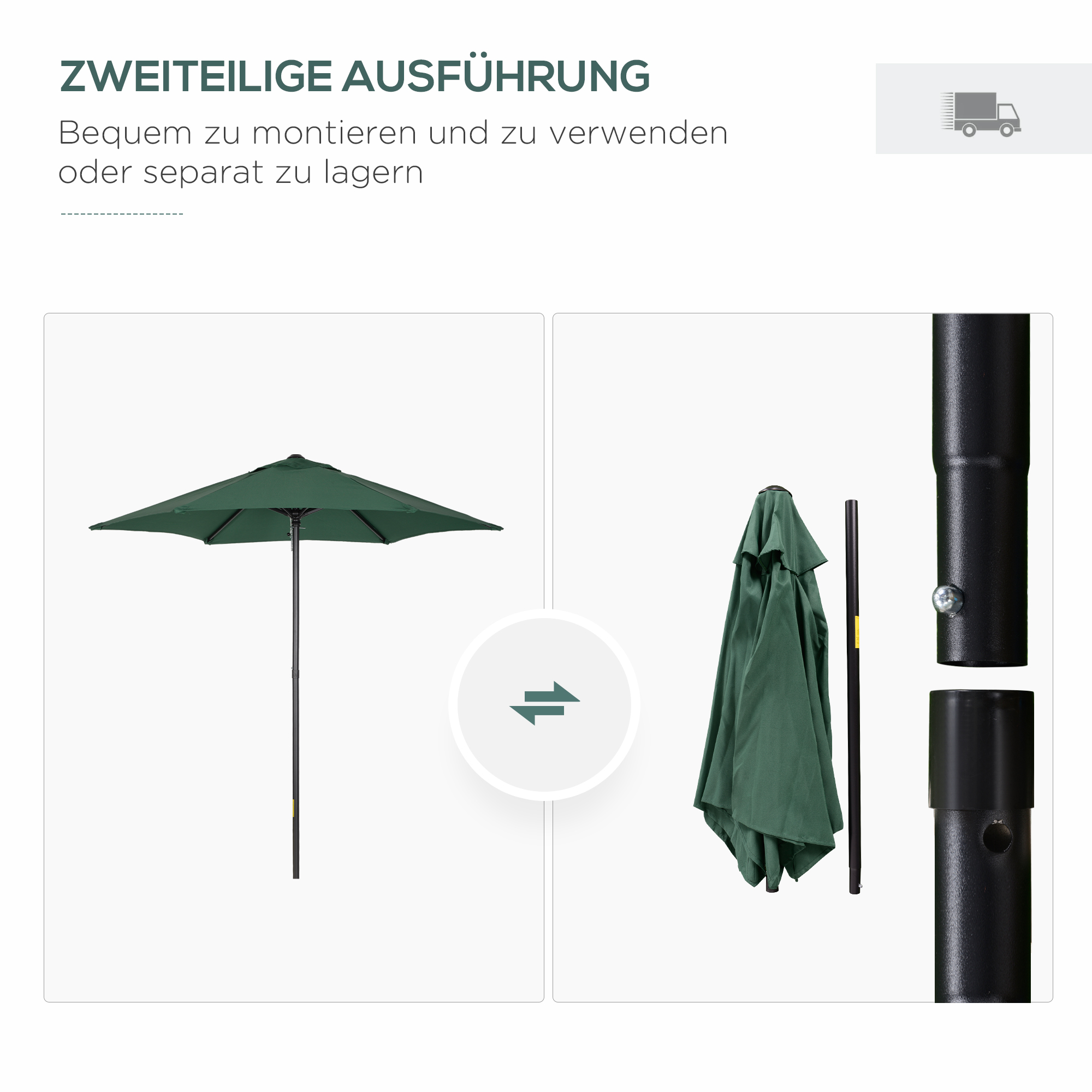 Sonnenschirm Ø196 cm, sechseckig Balkonschirm für Strand Balkon Garten, Grün
