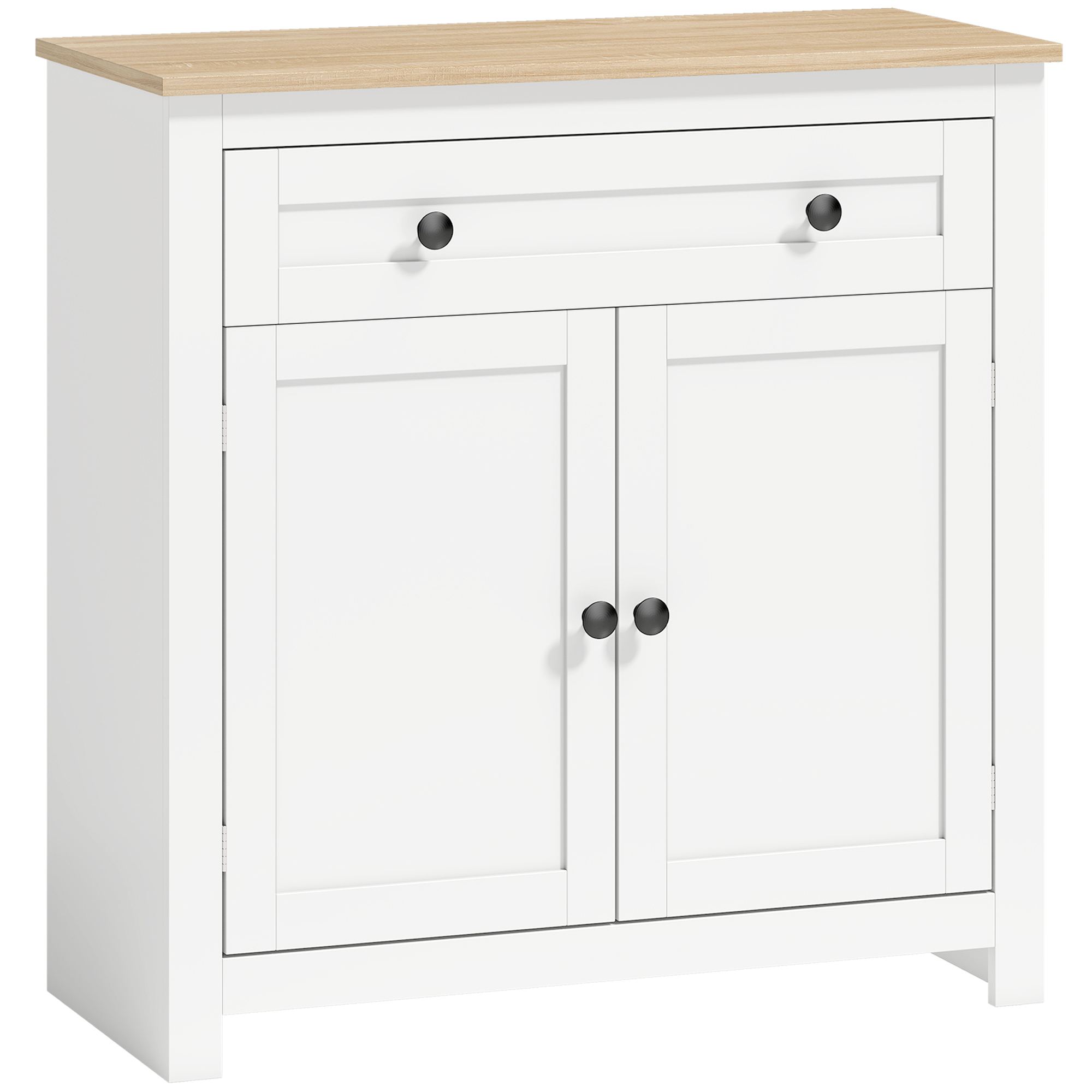 Sideboard Küchenschrank mit Schublade, Doppeltür, Verstellbarer Einlegeboden, für Wohnzimmer, 78,5 x 35 x 80 cm Weiß