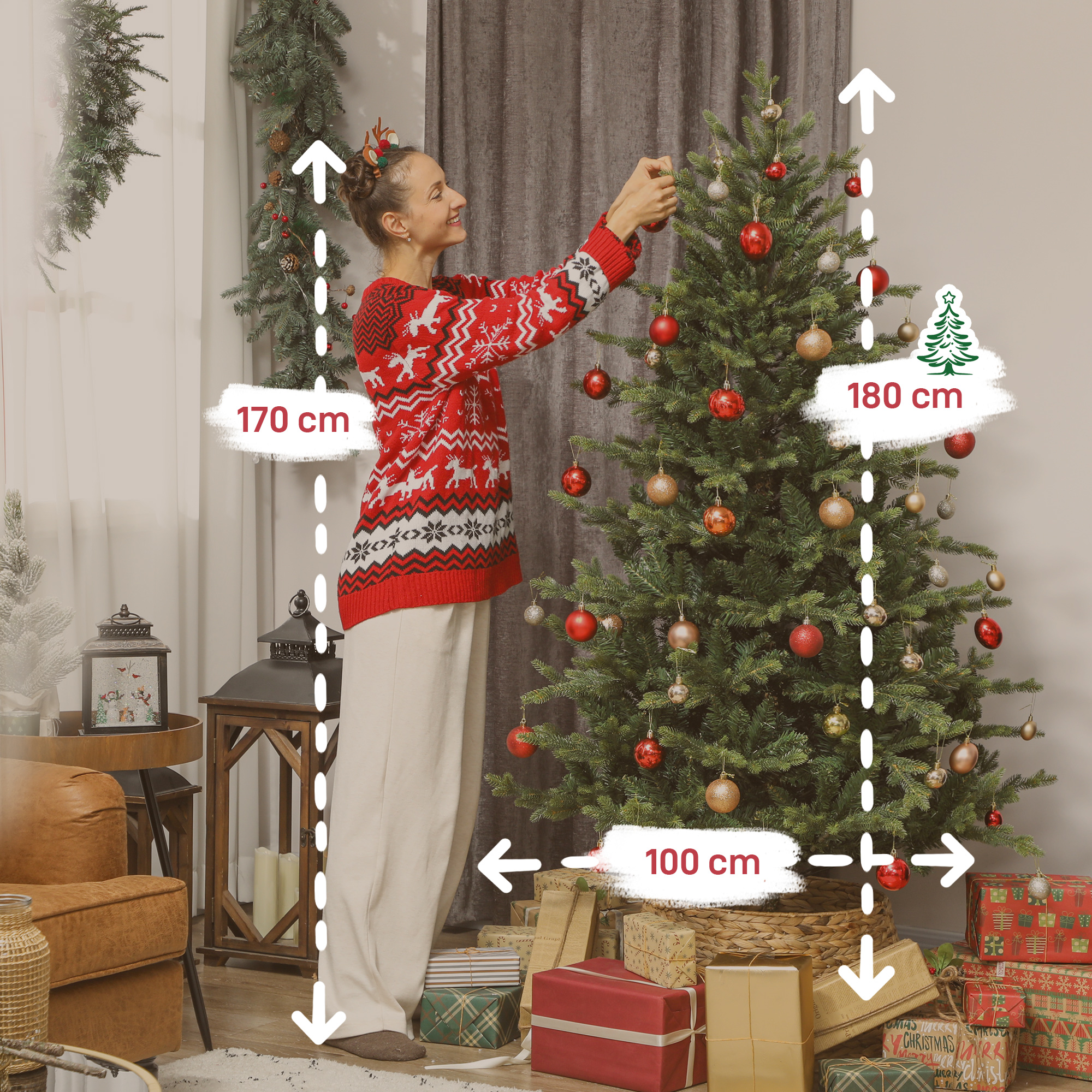 Künstlicher Weihnachtsbaum mit realistischen Zweigen, Kunst-Tannenbaum, Metallständer, leichte Montage, Grün