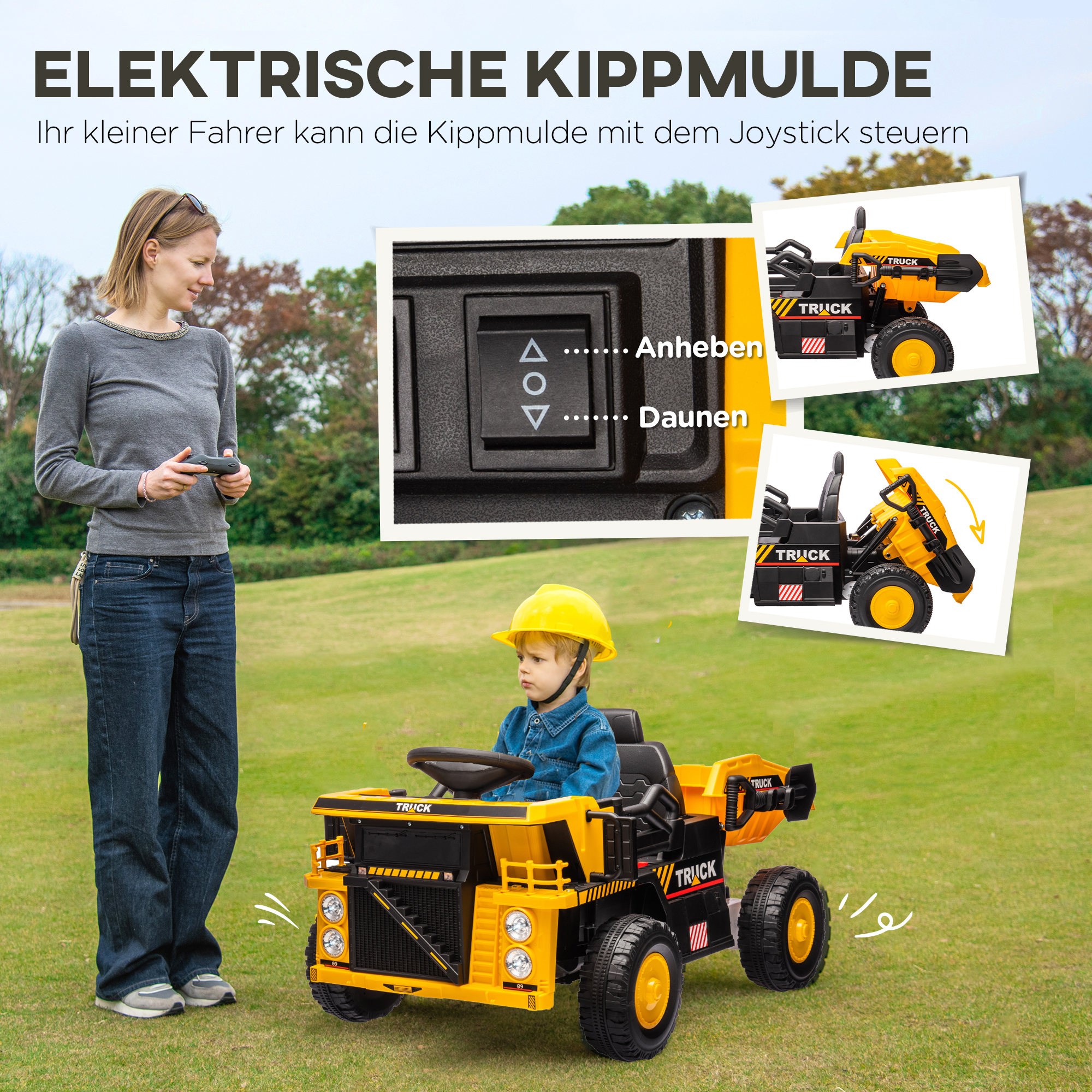 Elektro-Kipplaster, 3-6 km/h, Rutschauto, kippbare Ladefläche, Licht & Musik, für 3-5 Jahre