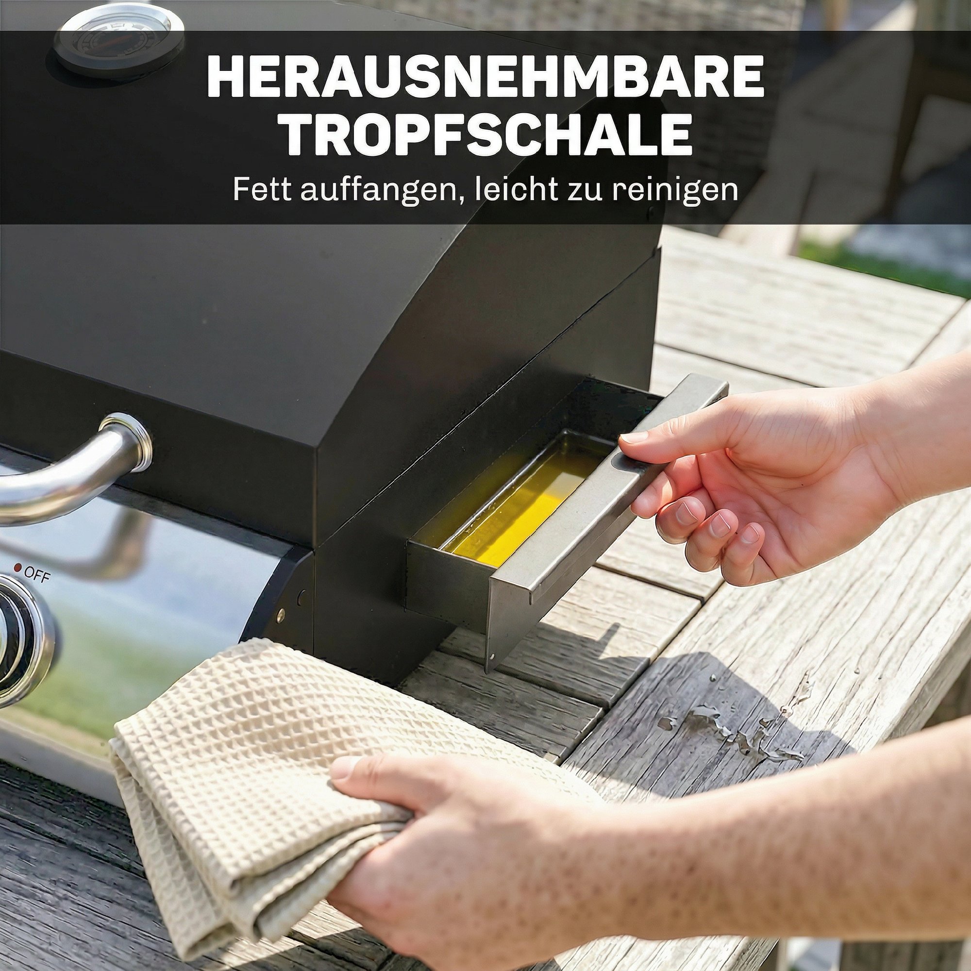 Gasgrill 7,5 KW Tragbarer Tischgrill mit 3 Brenner Seitentisch Bratenplatte Emaille-Grillroste Fettauffangschale