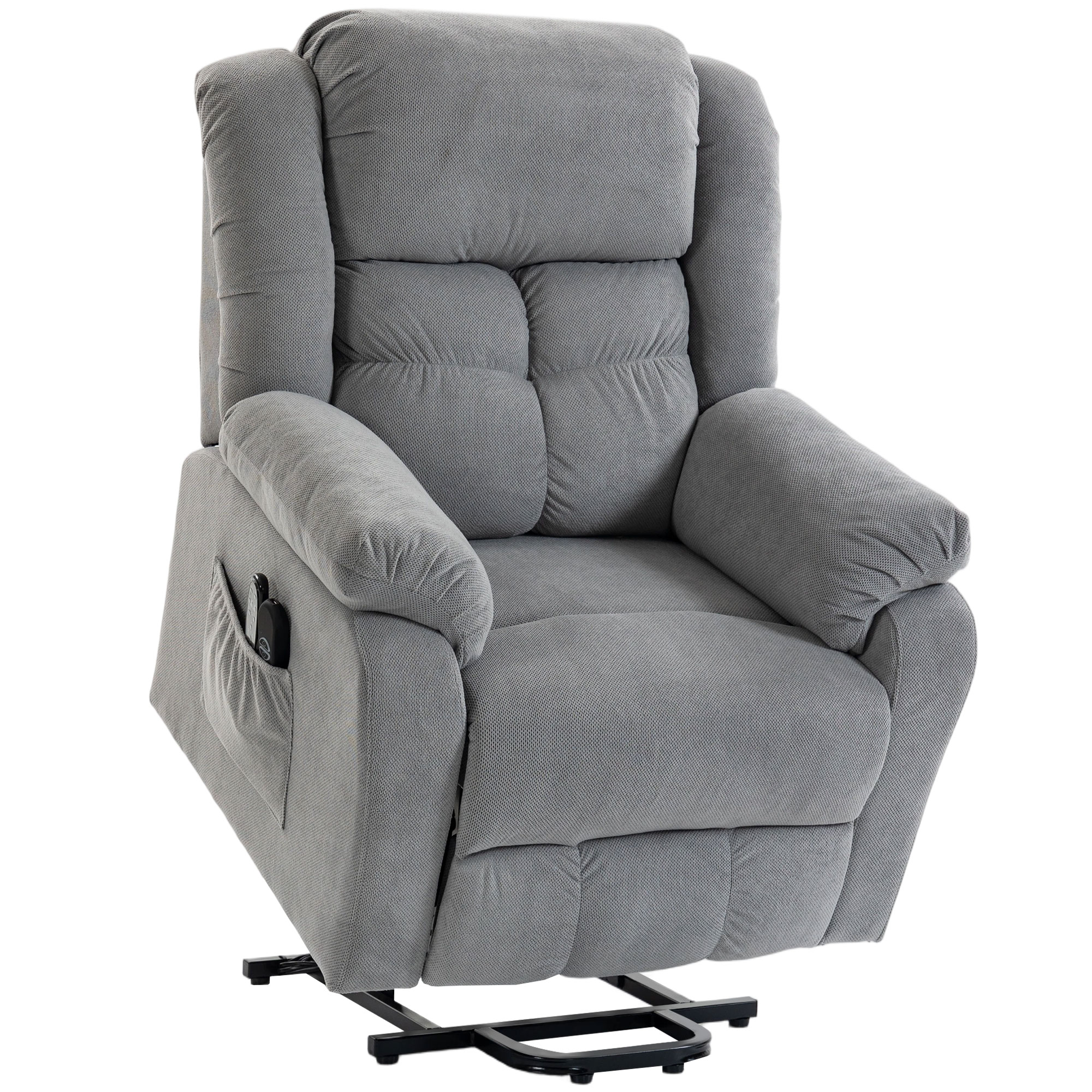Aufstehsessel mit Massagefunktion und Lendenheizung, Recliner-Sessel mit Fernbedienungen und Seitentaschen, Hellgrau