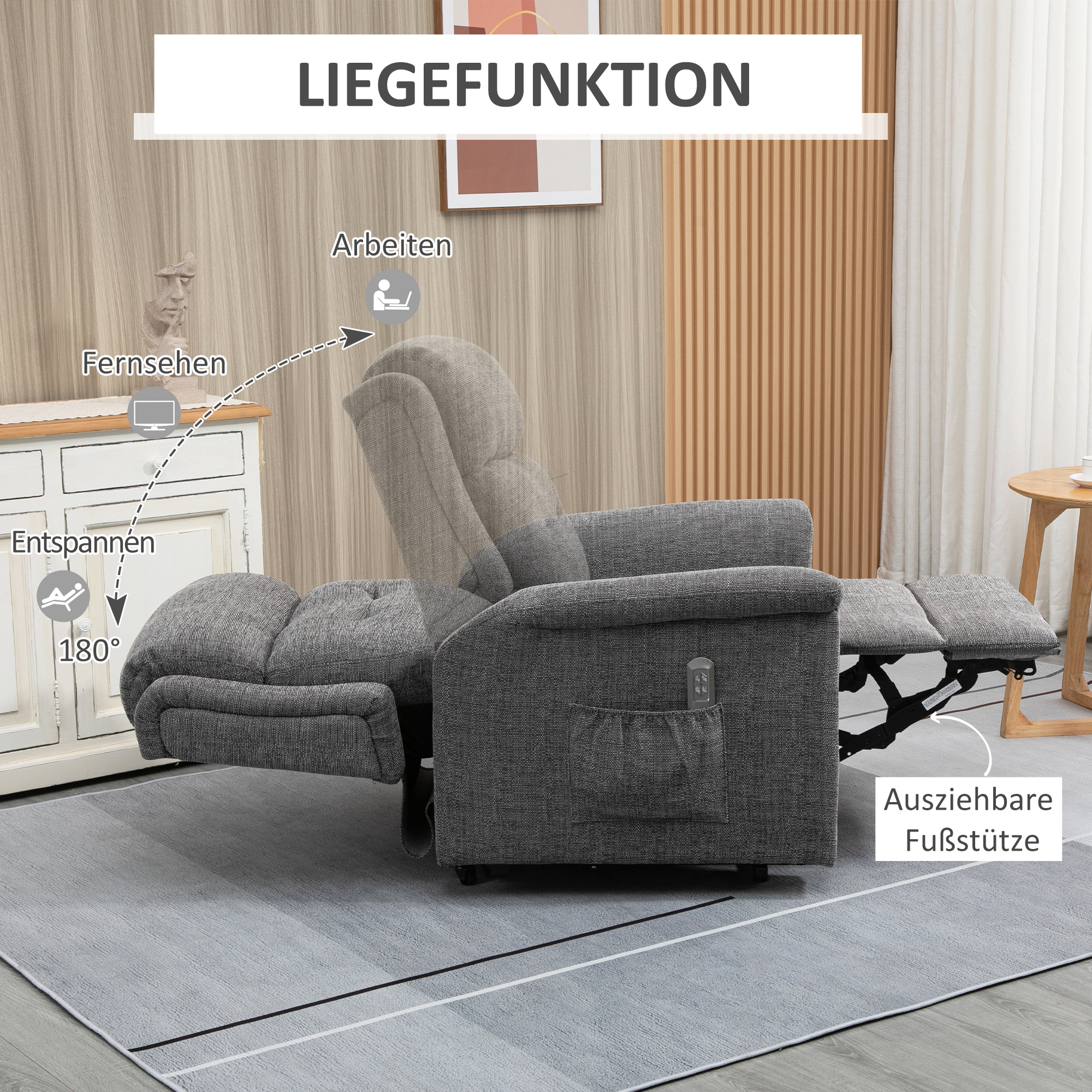 Relaxsessel mit Aufstehhilfe inkl. Fernbedienung Fußstütze Stahl Grau