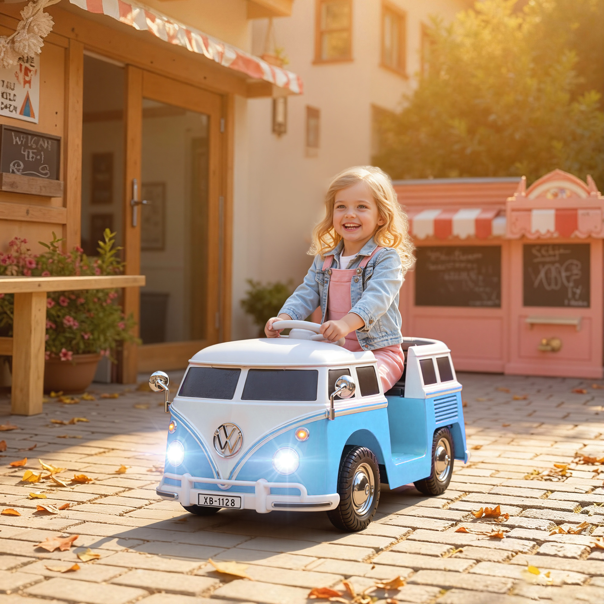 Kinderfahrzeug VW-Bus, 2 Motoren, blau