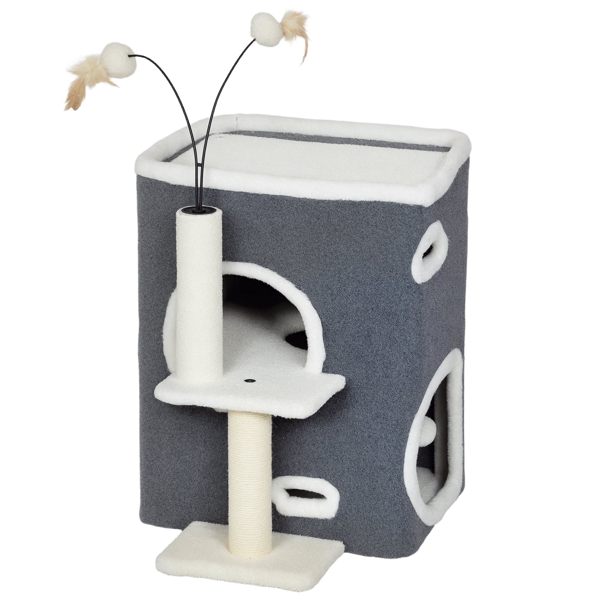 Katzenkratzbaum, Top-Liegefläche, 2-stöckiges Haus, Sisalpfosten, Grau
