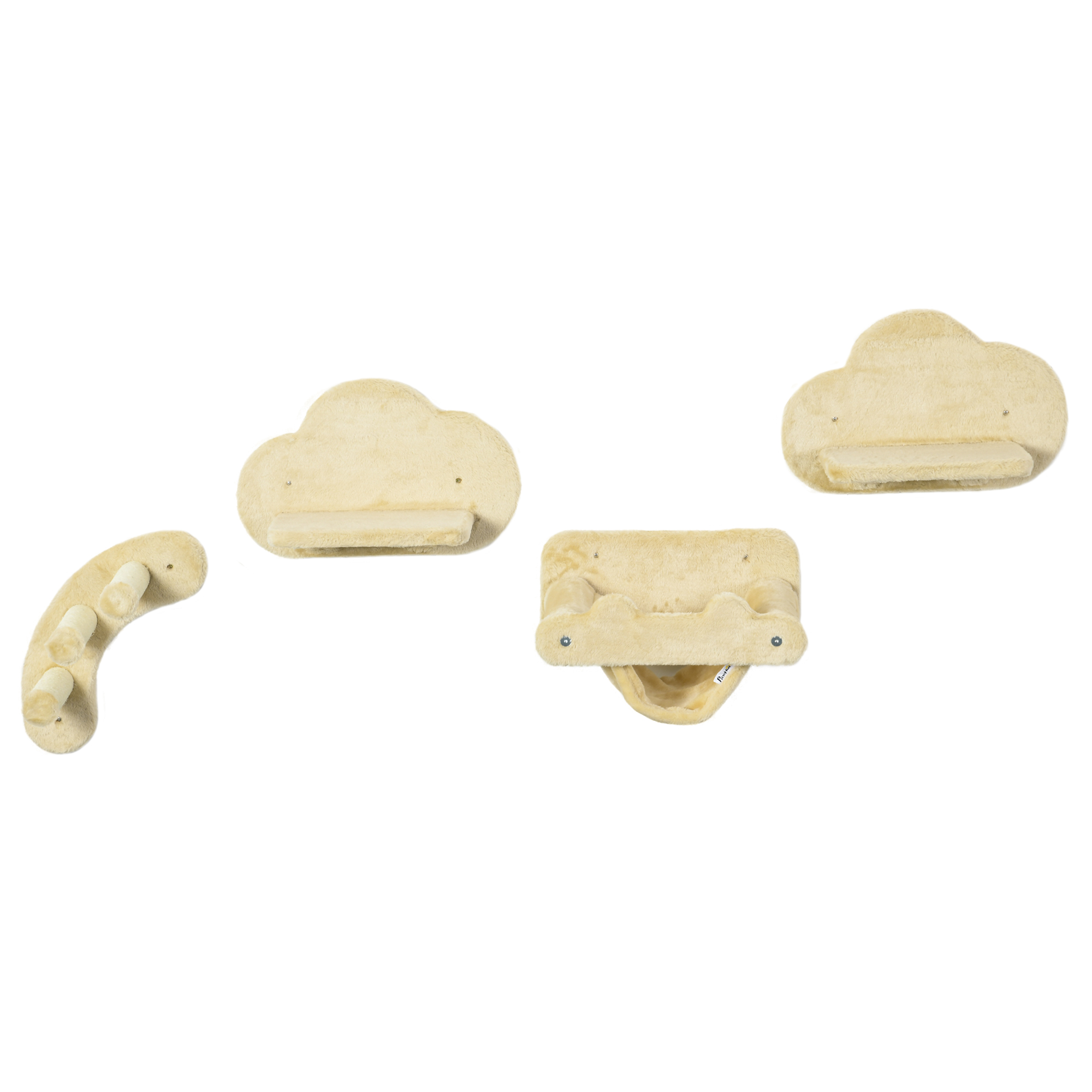 Katzentreppe, 4-teiliges Set, 3-stufige Sprossenleiter, 2 Plattformen, Hängematte, Plüschbezug, beige Katzentreppe, 4-teiliges Set, 3-stufige Sprossenleiter, 2 Plattformen, Hängematte, Plüschbezug, beige