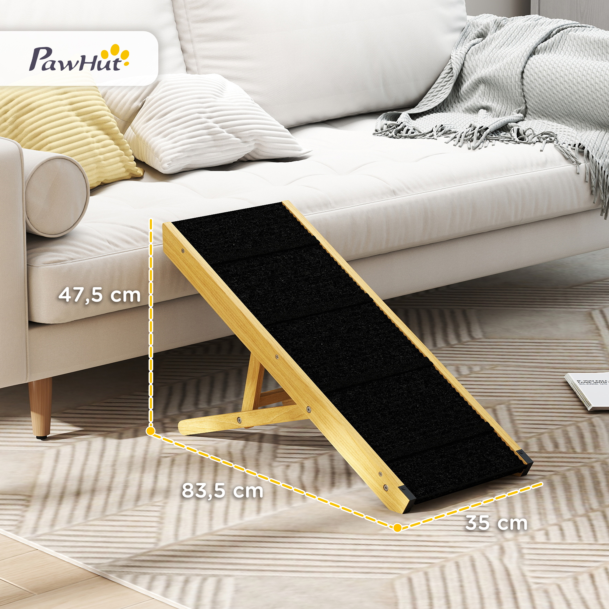 Haustierrampe, verstellbar, 4-stufig, rutschfest, Kiefernholz, faltbar, für Hunde bis 15 kg