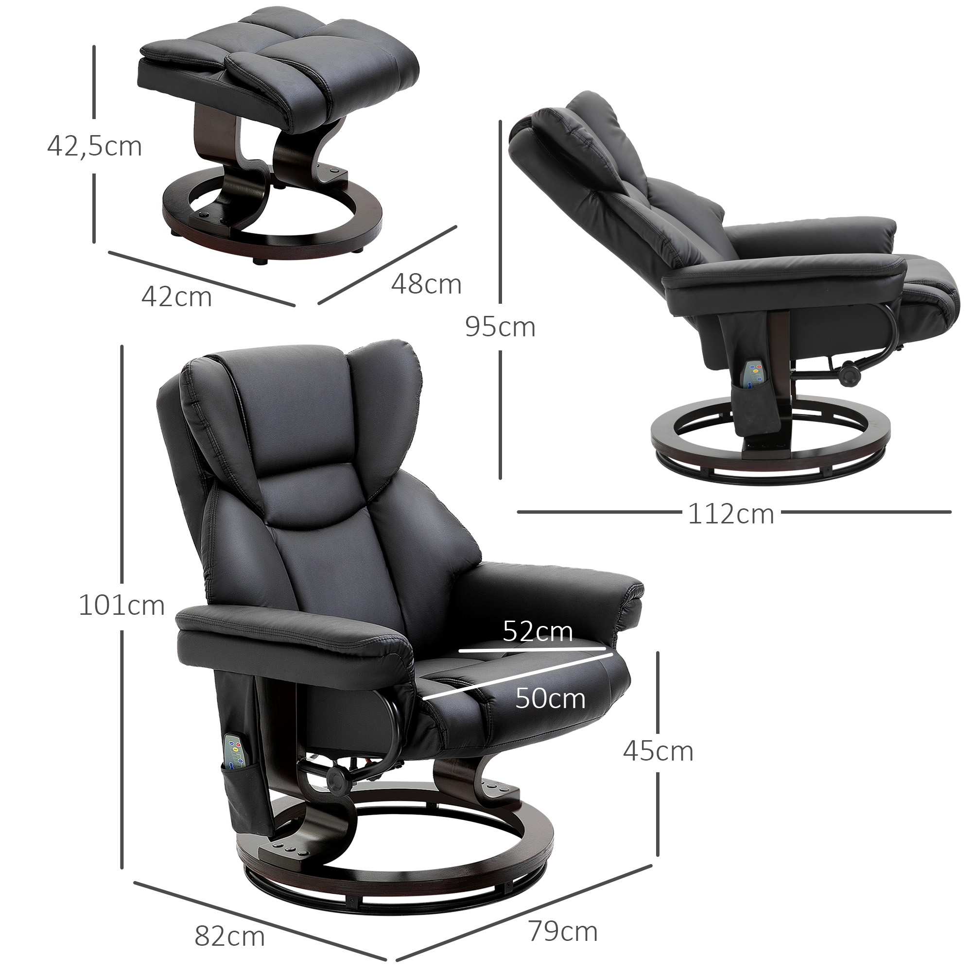 Relaxsessel mit Massagefunktion Fußhocker Liegefunktion Kunstleder 79 x 82 x 101 cm